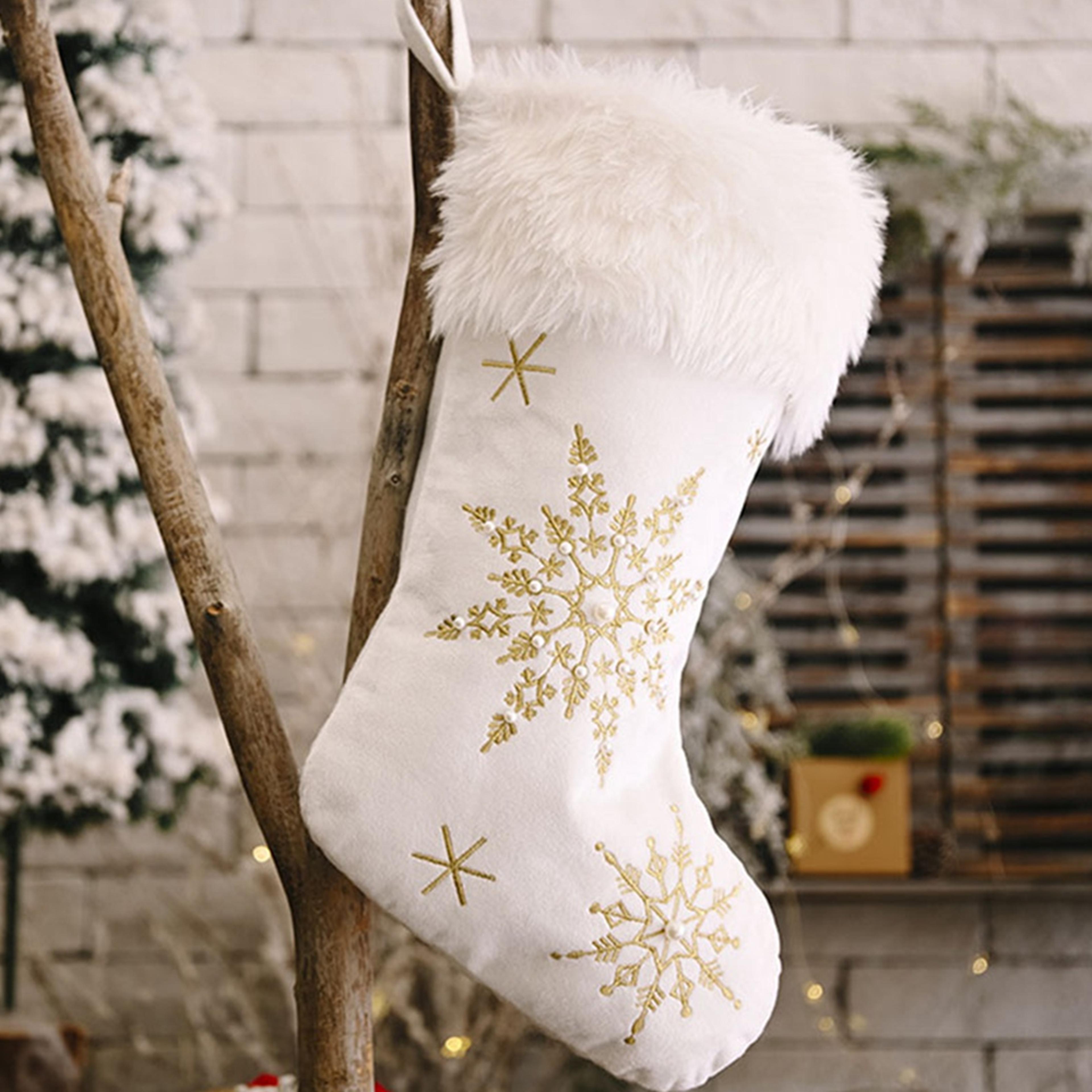 white faux fur christmas stocking