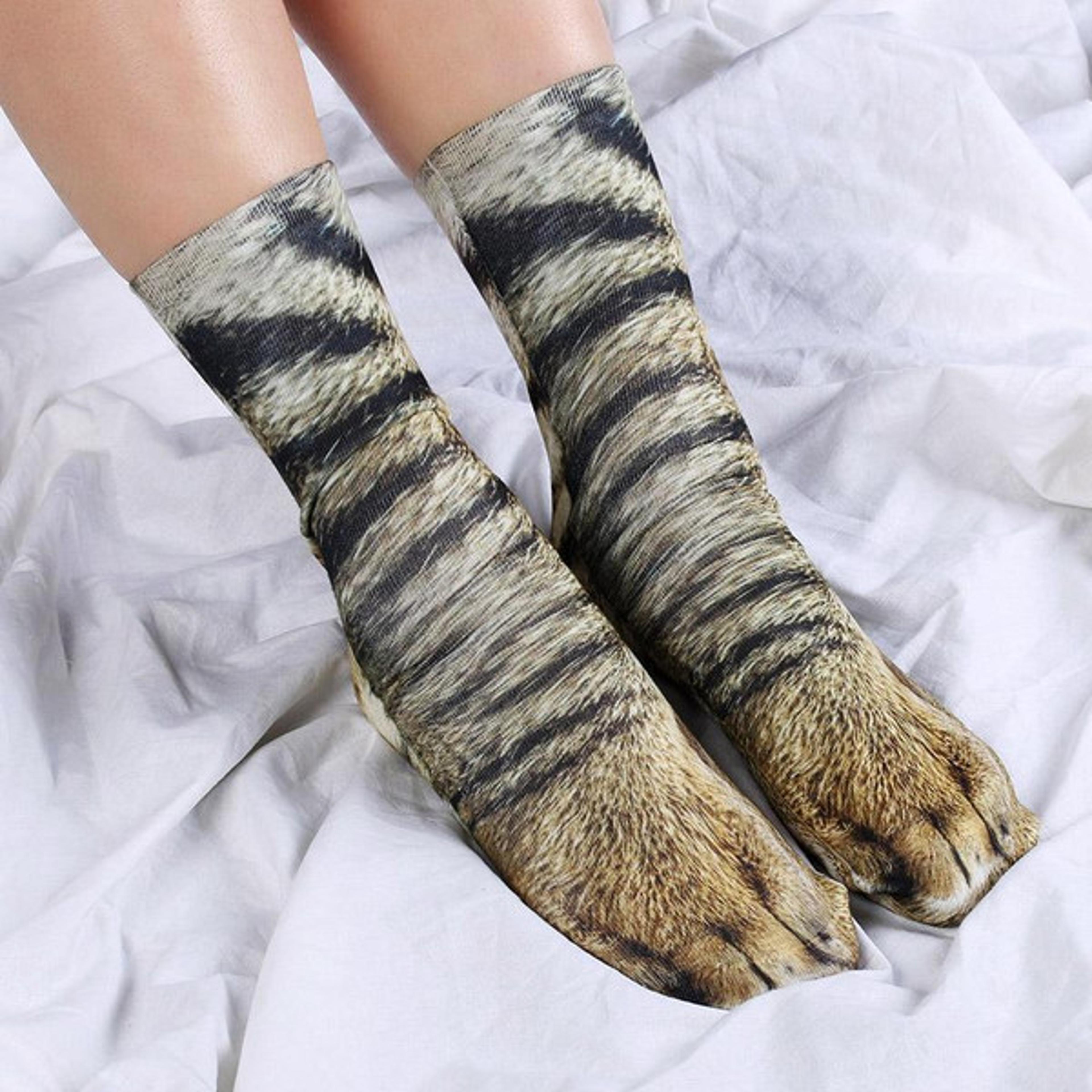 realistic comfy animal paws socks, polyester material, machine washable, one size fits most
