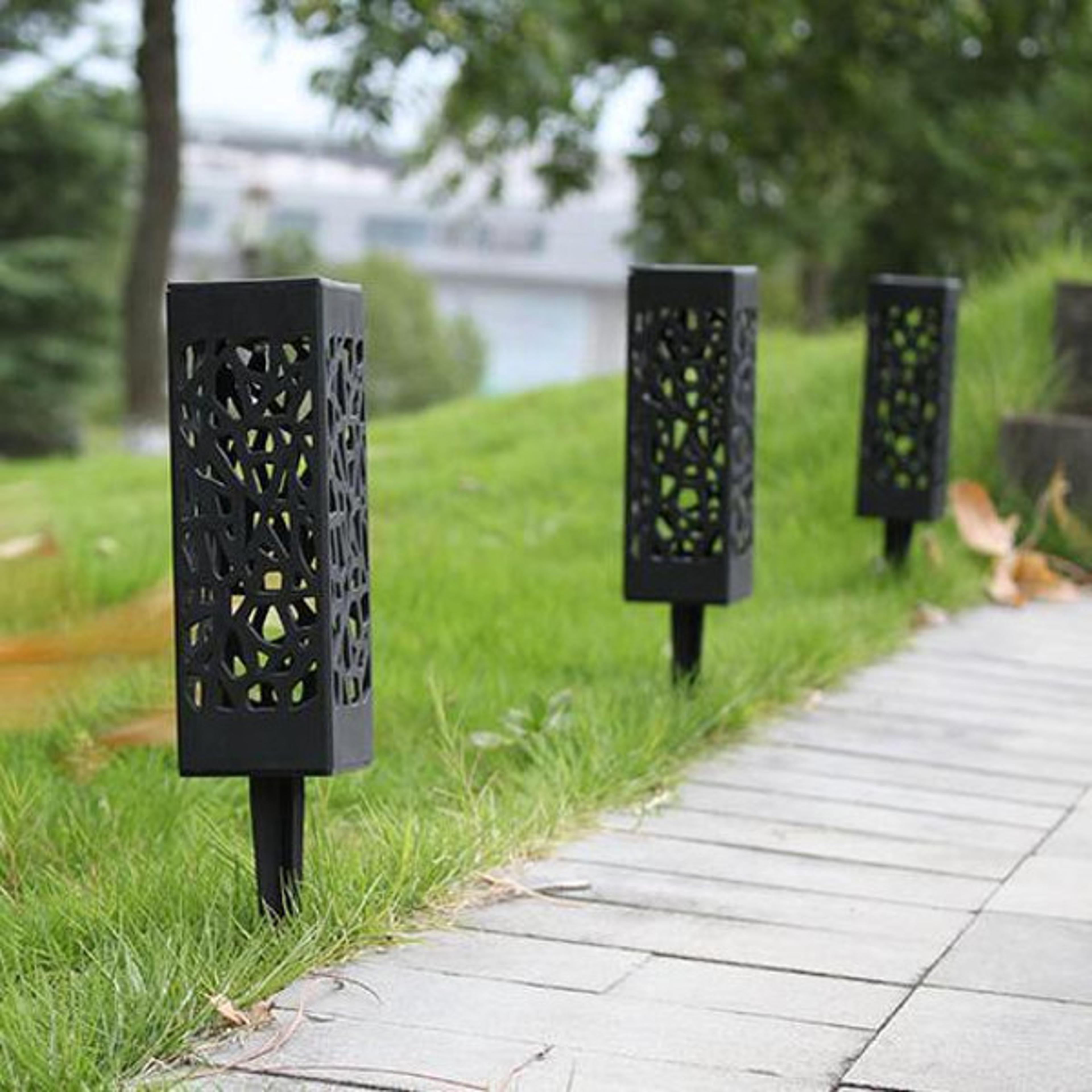 moroccan tower solar lanterns (4 pack) - elegant black plastic, easy installation, eco-friendly garden lighting