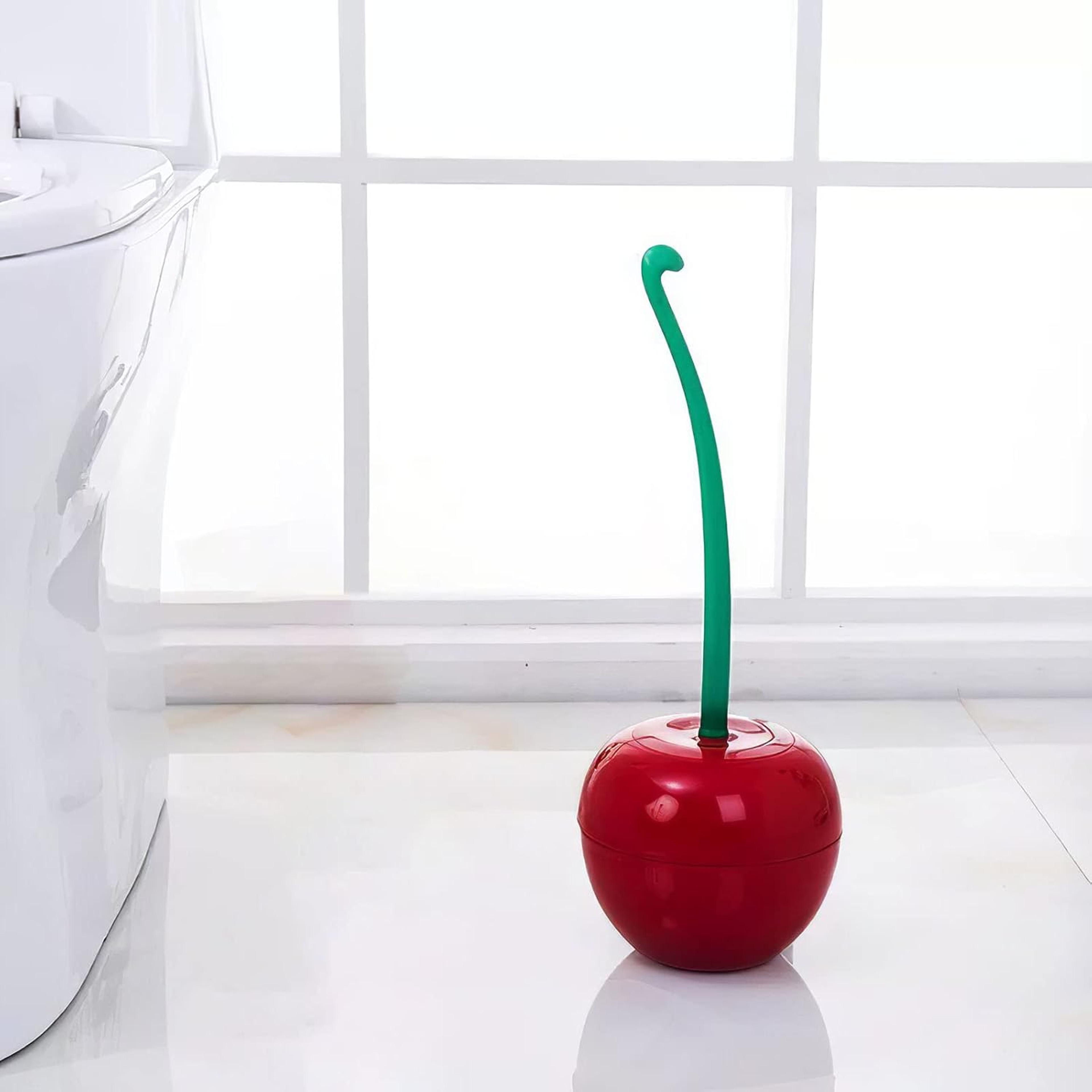cherry-shaped toilet brush & holder set – stylish bathroom accessory