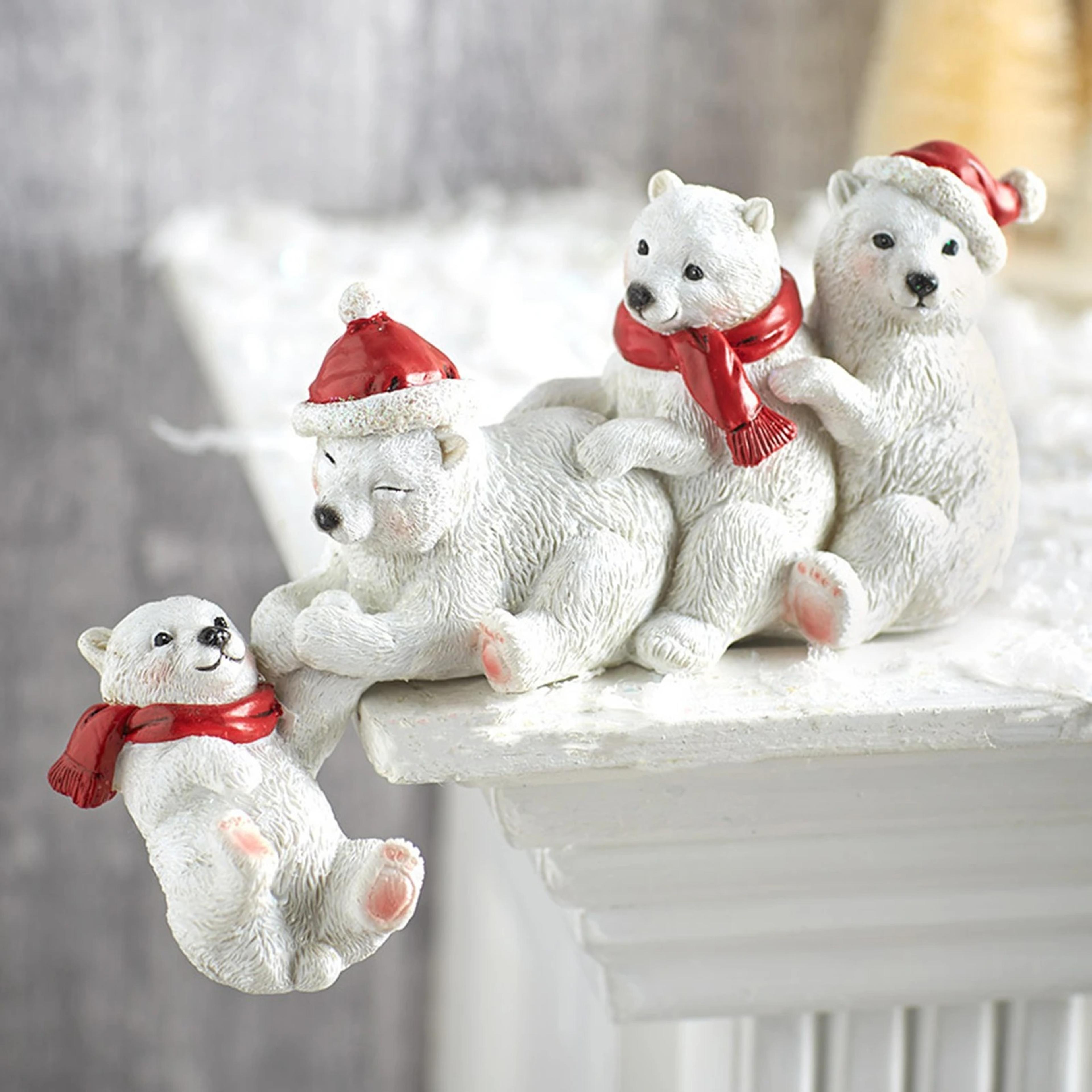 elegant bear family christmas resin table decor – durable holiday decorations for home & party