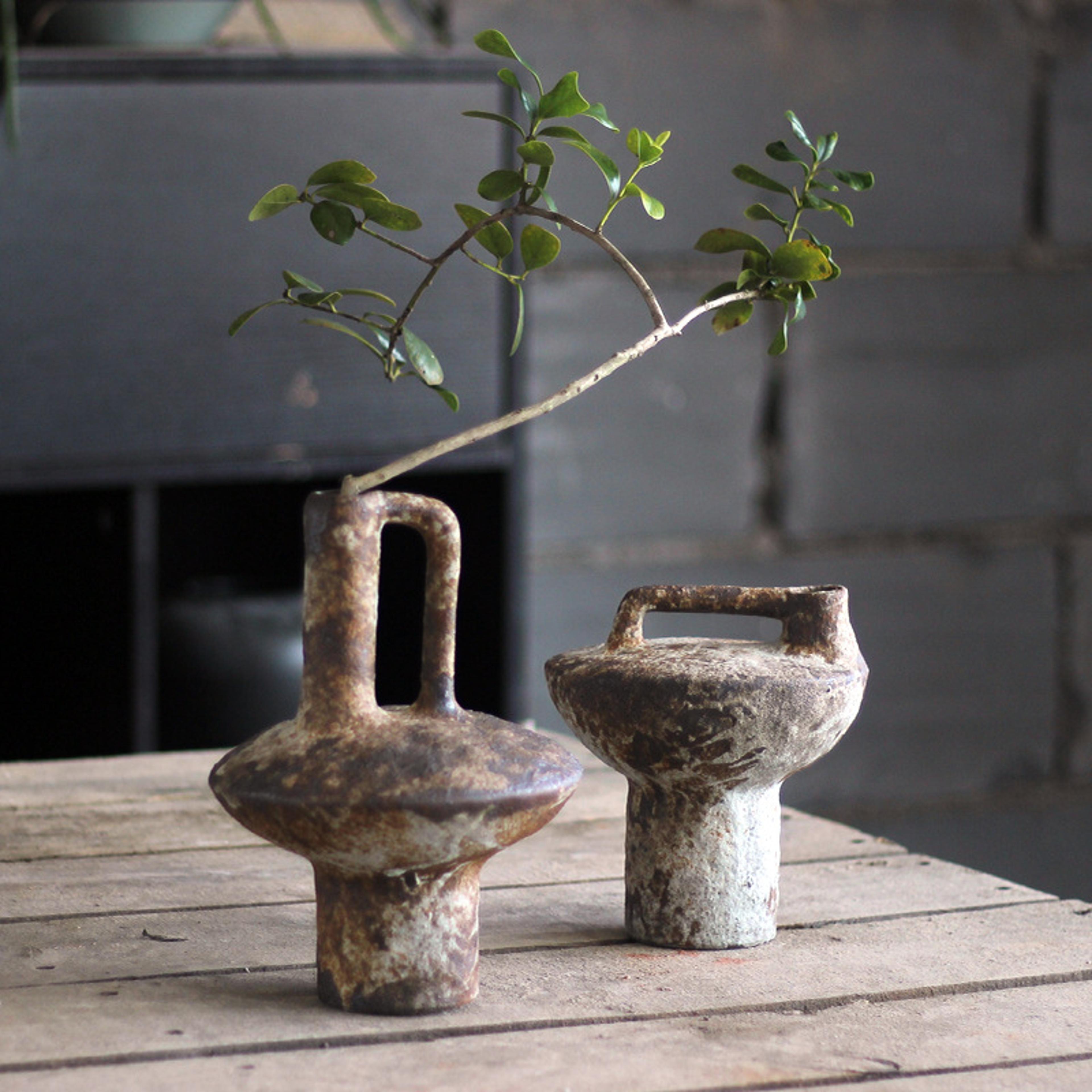 vintage handmade ceramic vase, rough pottery vase for flower arrangement, wabi-sabi style rustic decor
