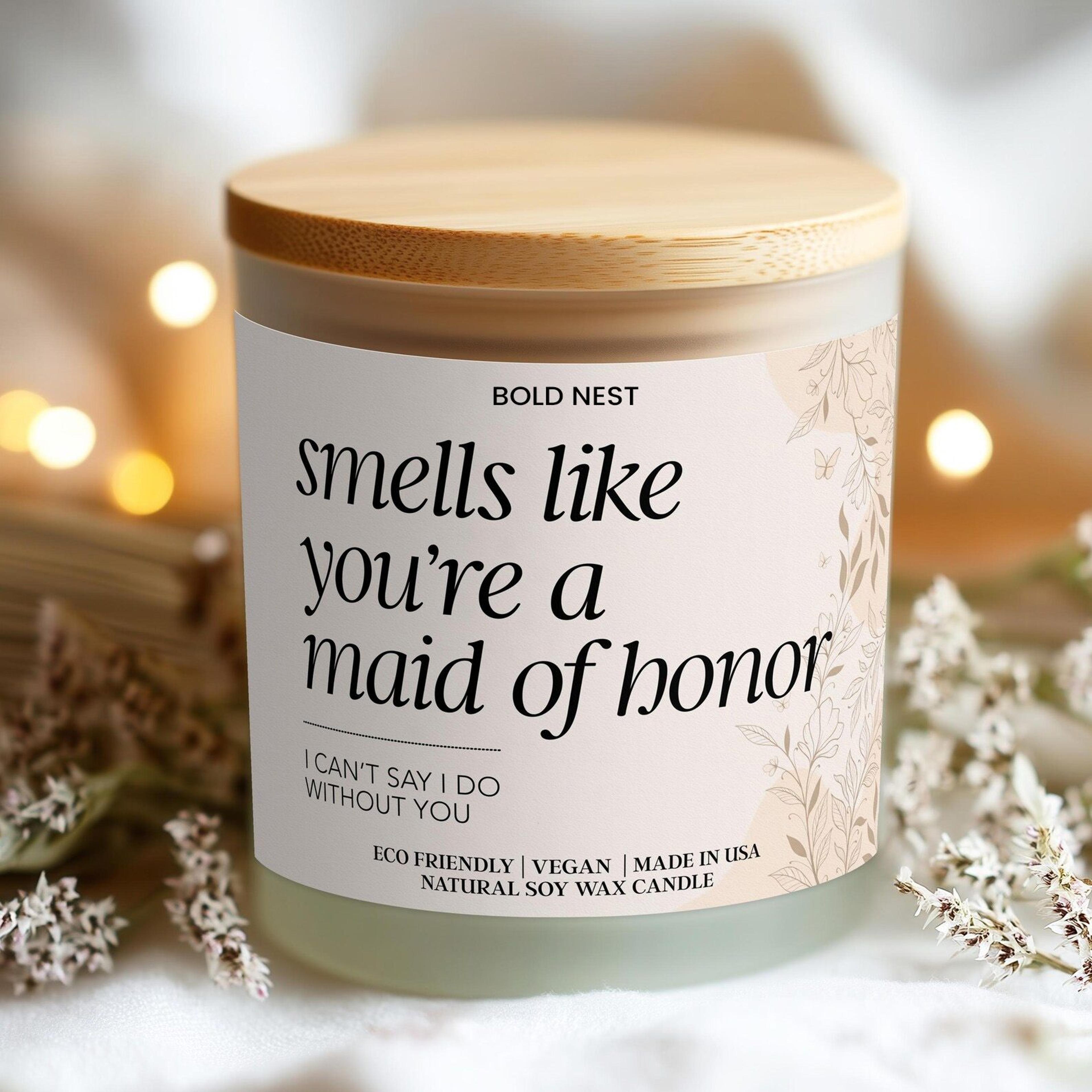 smells like maid of honor candle – personalized maid of honor proposal gift, minimalist bridal party candle