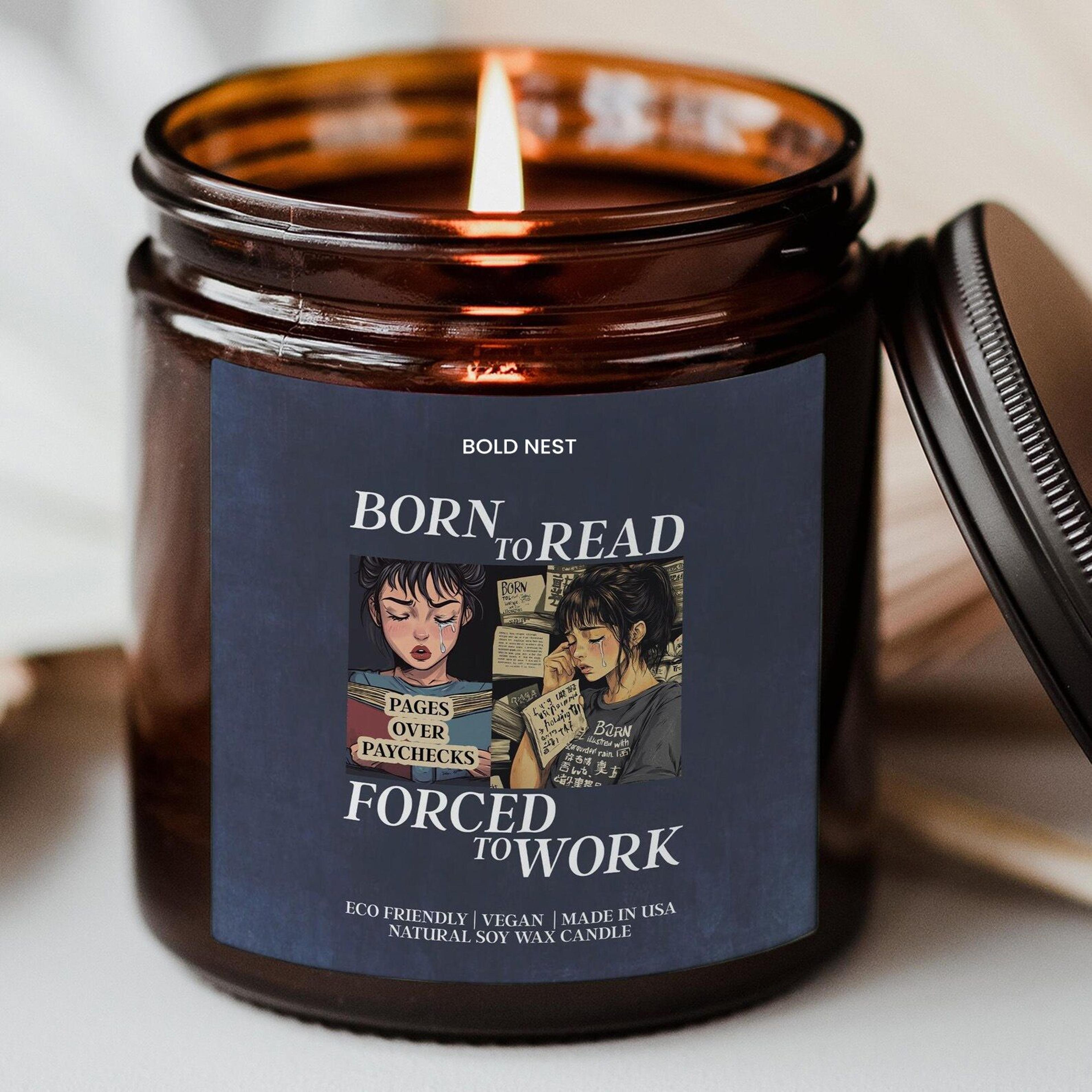 born to read bookish candle – funny book lover scented soy candle, dark romance & book addict gift