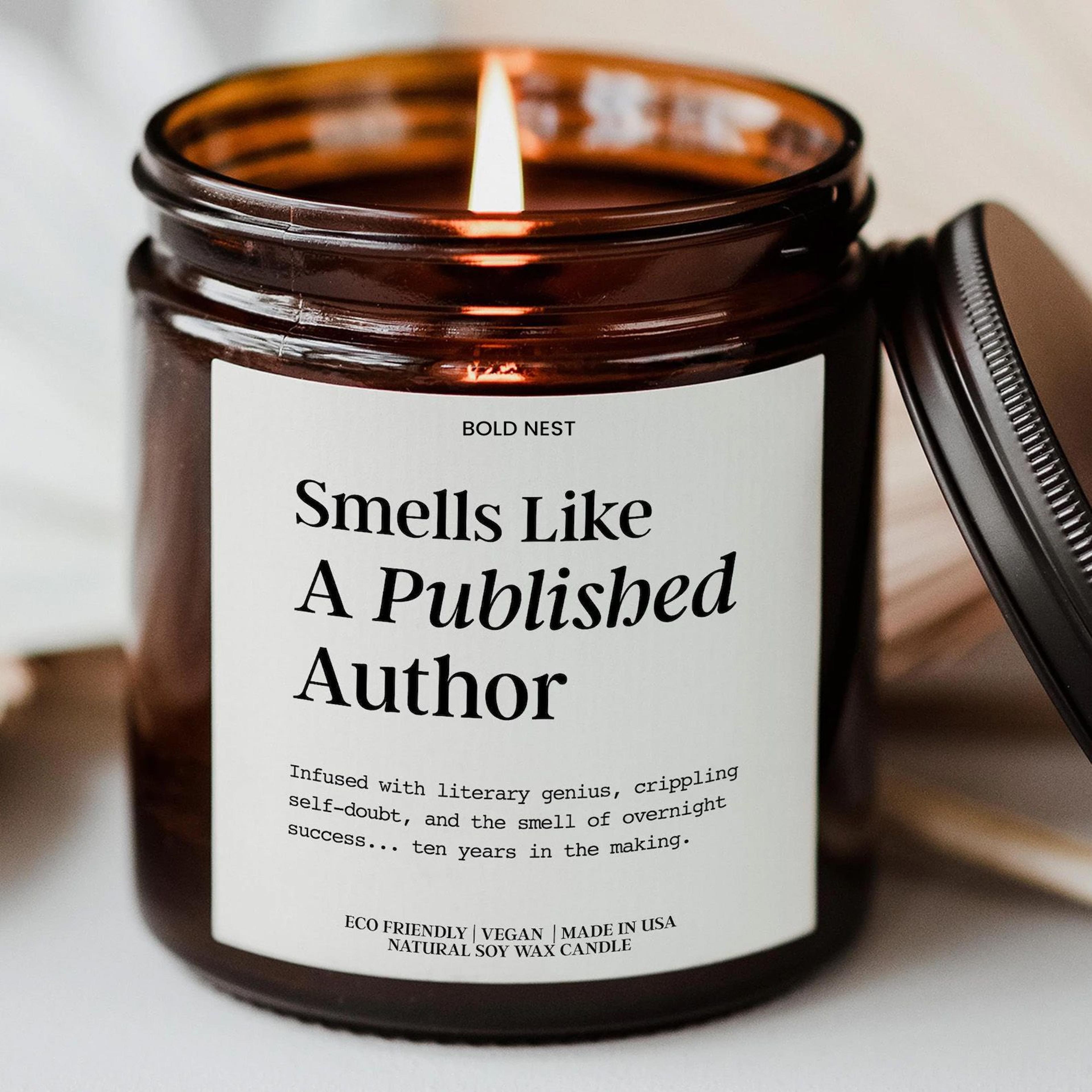 published author candle – funny writer gift, smells like a published author scented soy candle for new & bestselling a