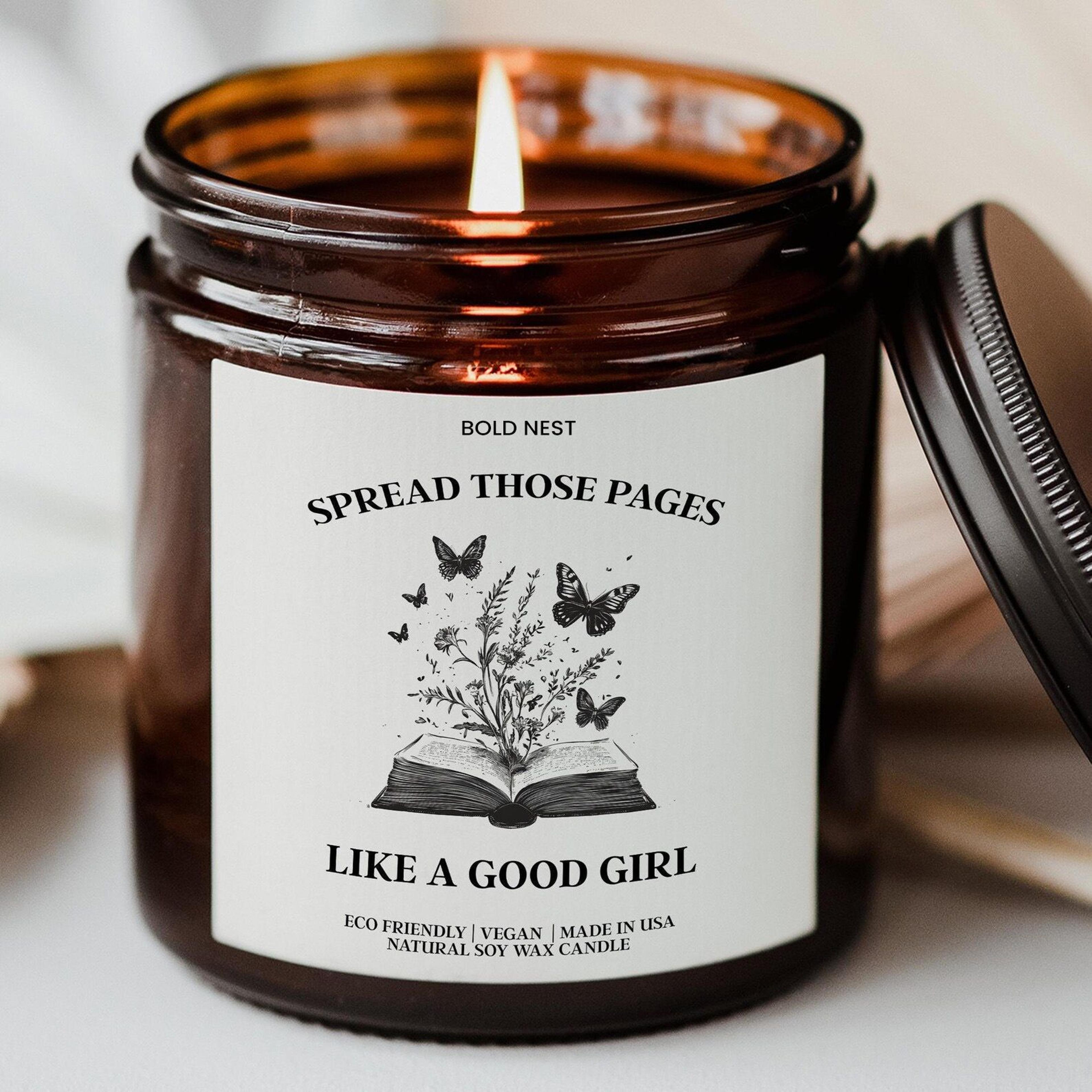 smut reader candle – funny book lover gift, spread those pages scented soy candle for spicy romance readers