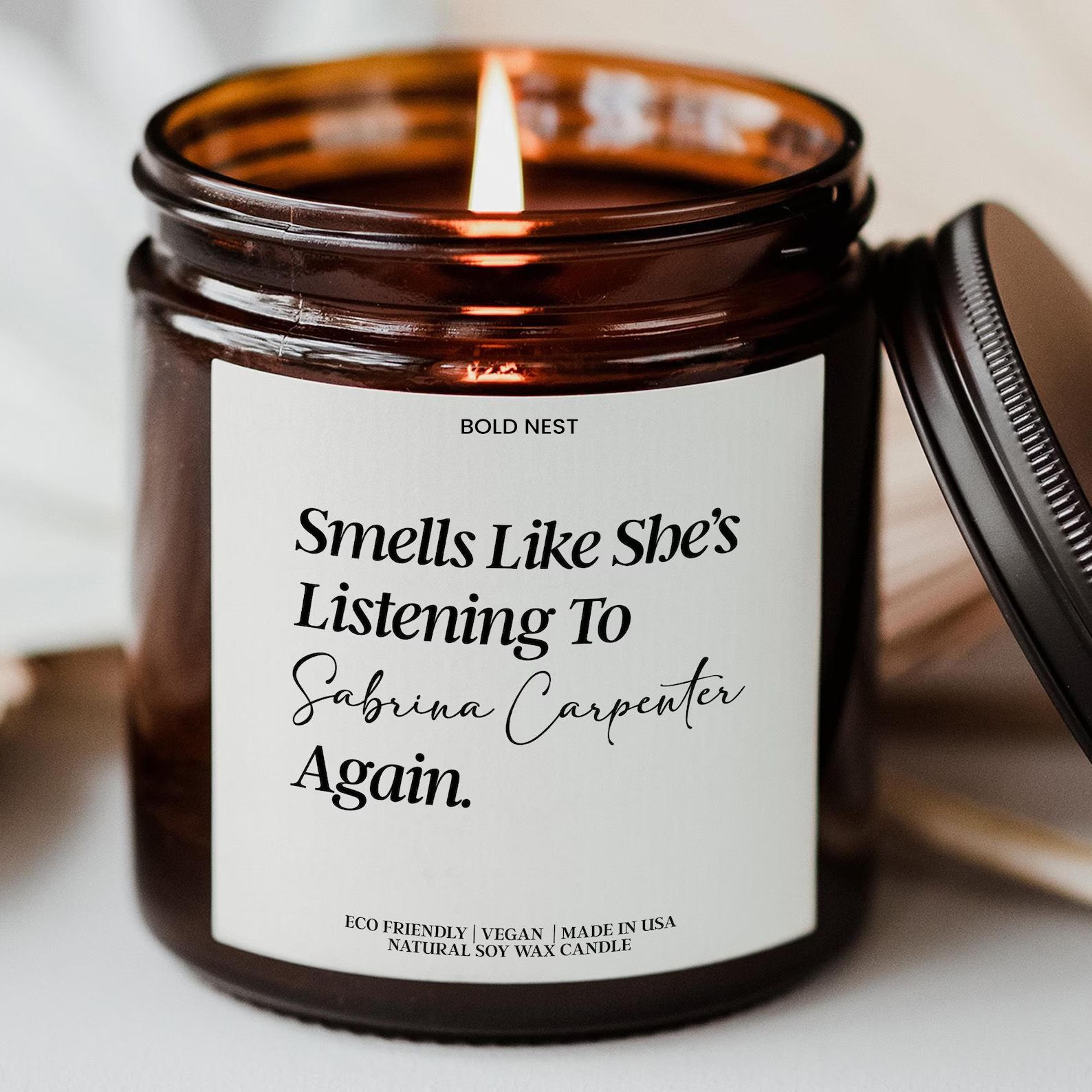 smells like listening to sabrina carpenter candle | personalized music lover fan gift candle