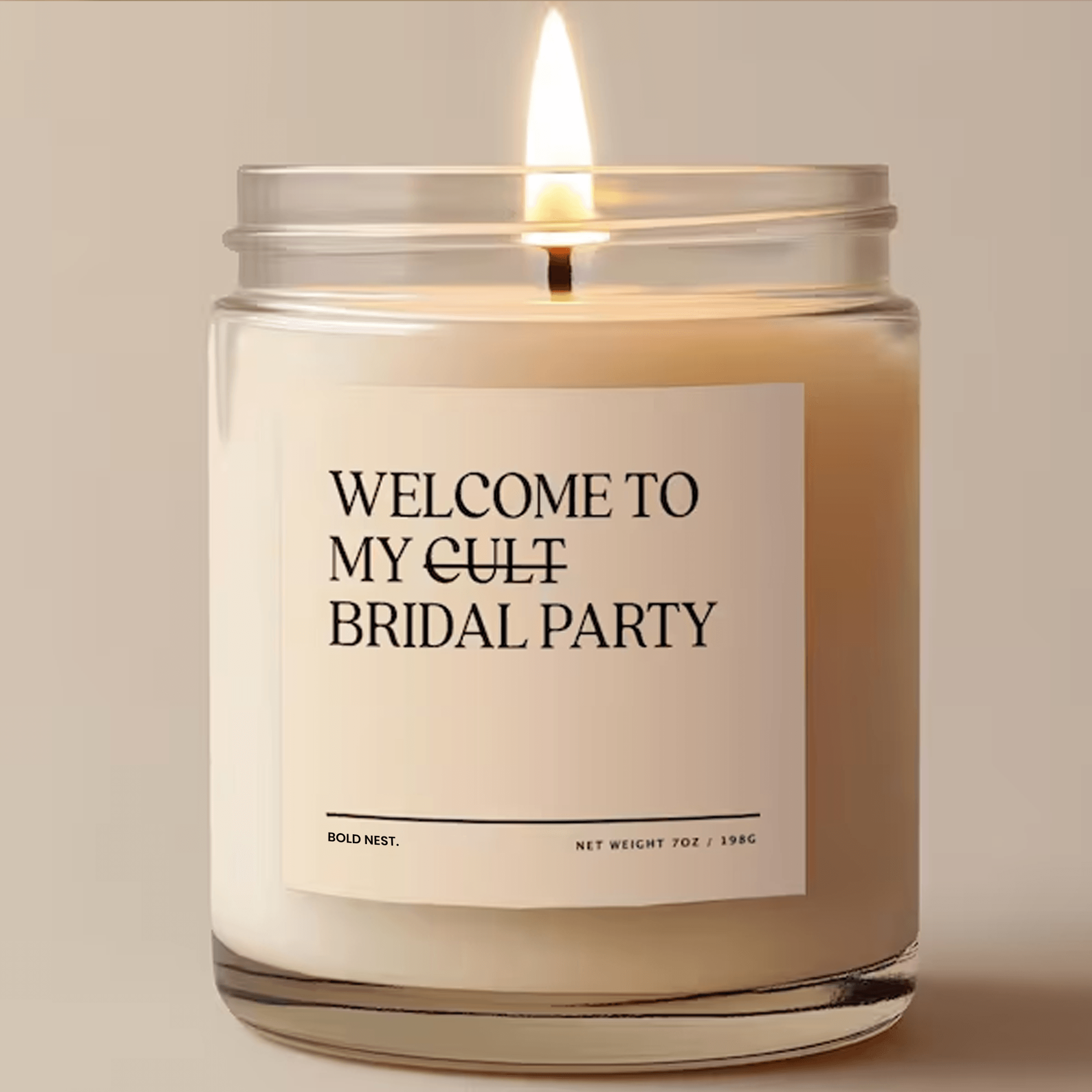 funny bridesmaid proposal candle, welcome to my bridal party candle, not a cult wedding gift, bridesmaid ask gift