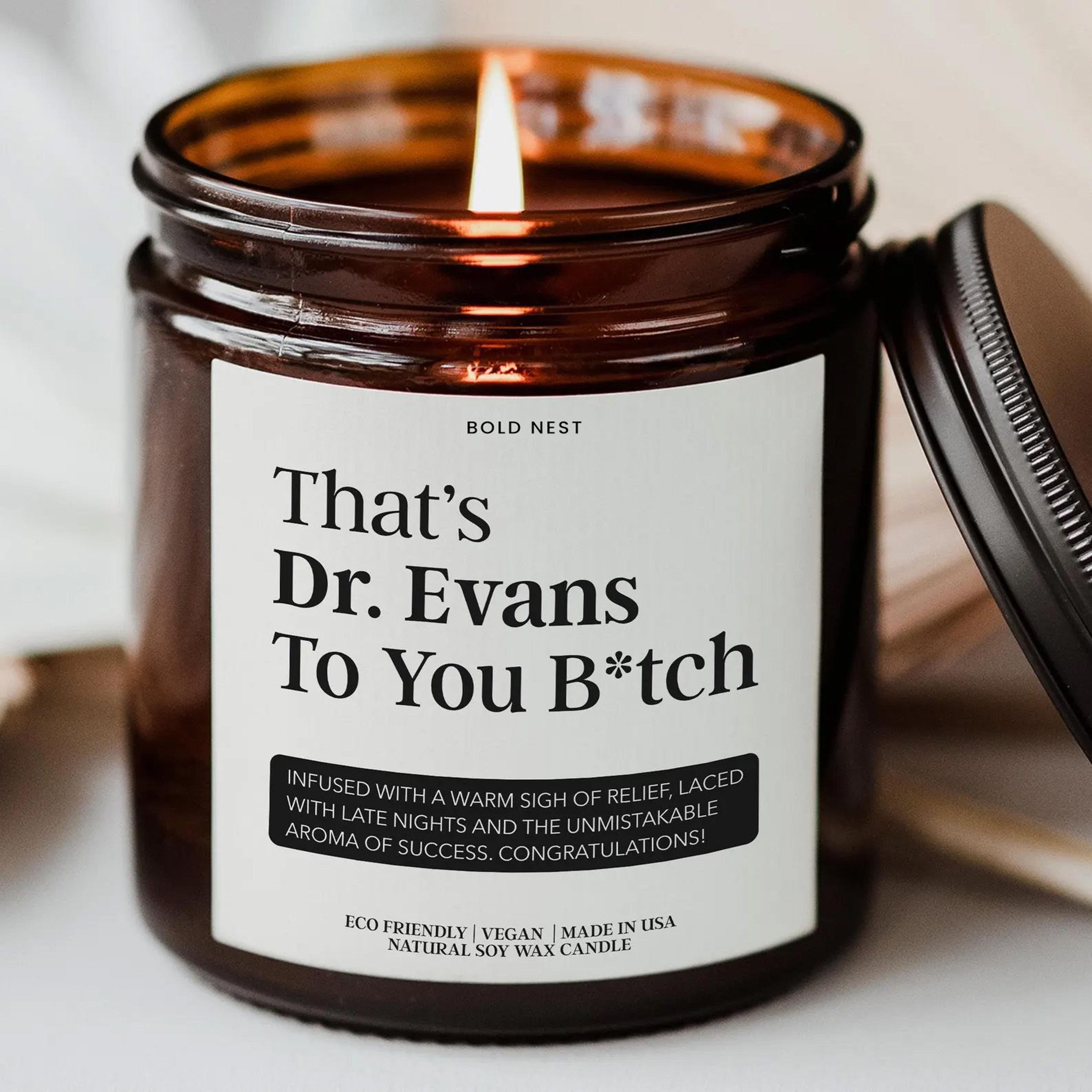 personalized phd graduation candle – funny doctorate gift for phd graduate, dissertation defense keepsake candle