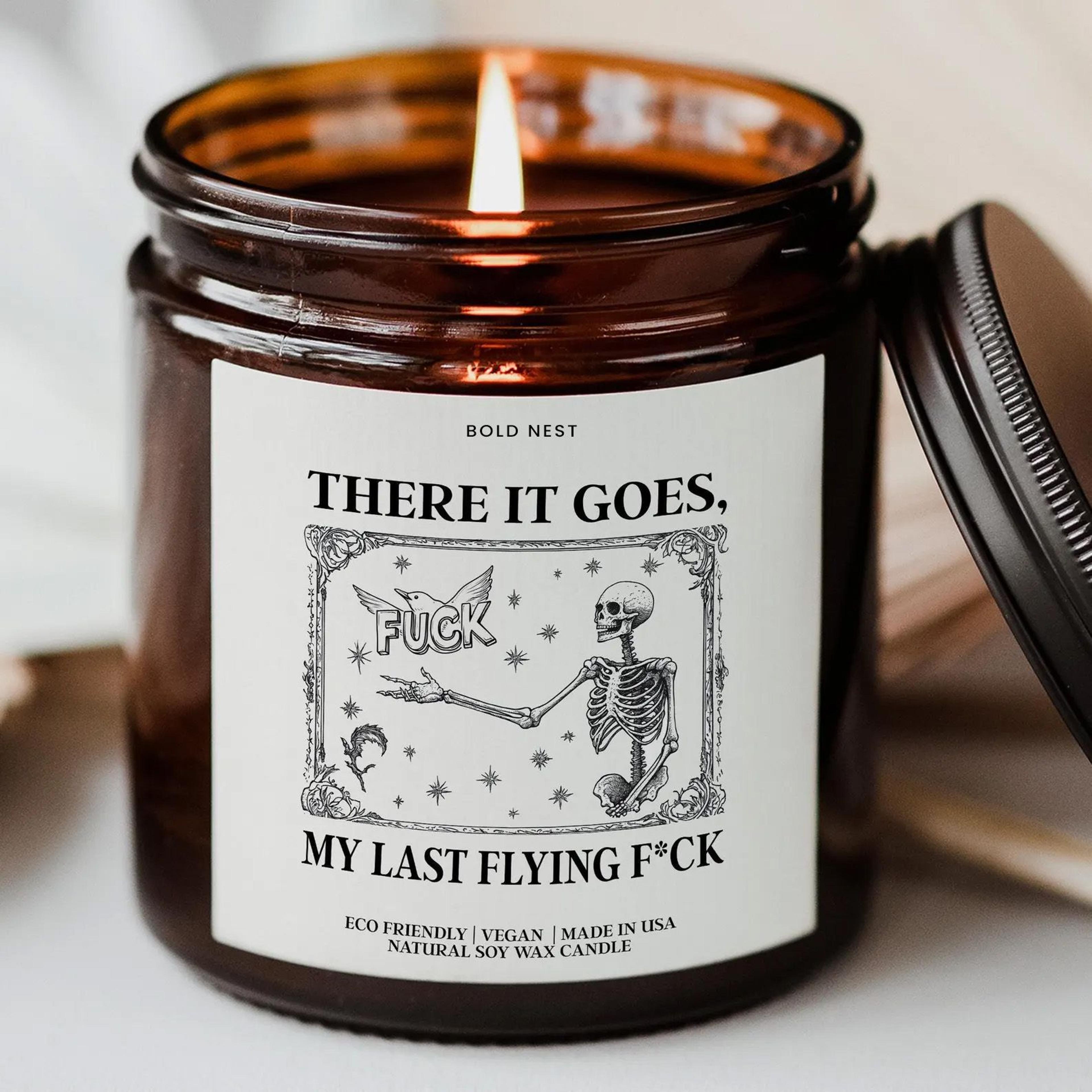my last flying f ck candle, funny skeleton swear word halloween candle, sarcastic gift for her candle lover decor