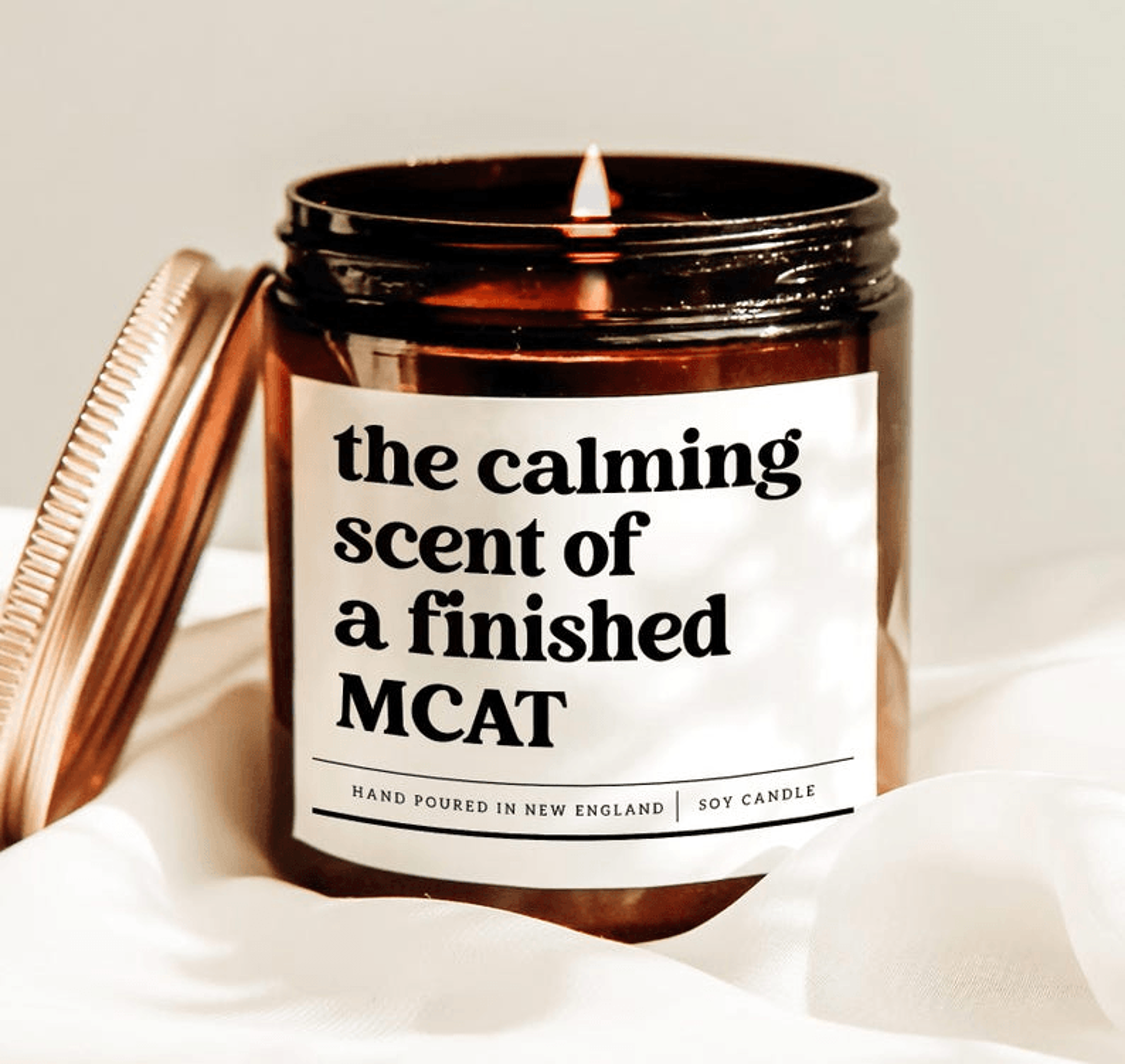 finished mcat candle, mcat gift, medical student candle, funny pre med graduation gift candle
