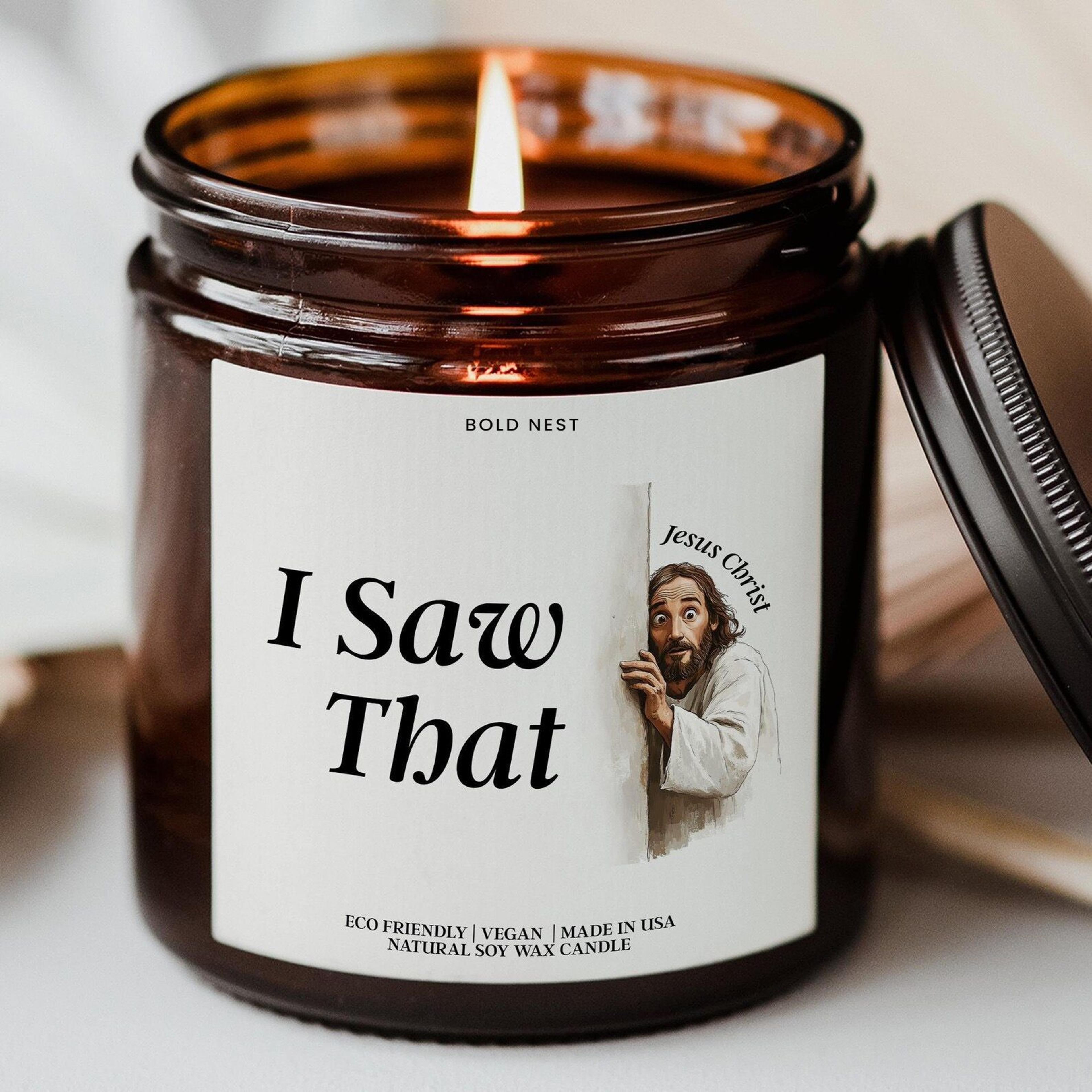 i saw that funny jesus candle christian gag gift secret santa white elephant decor