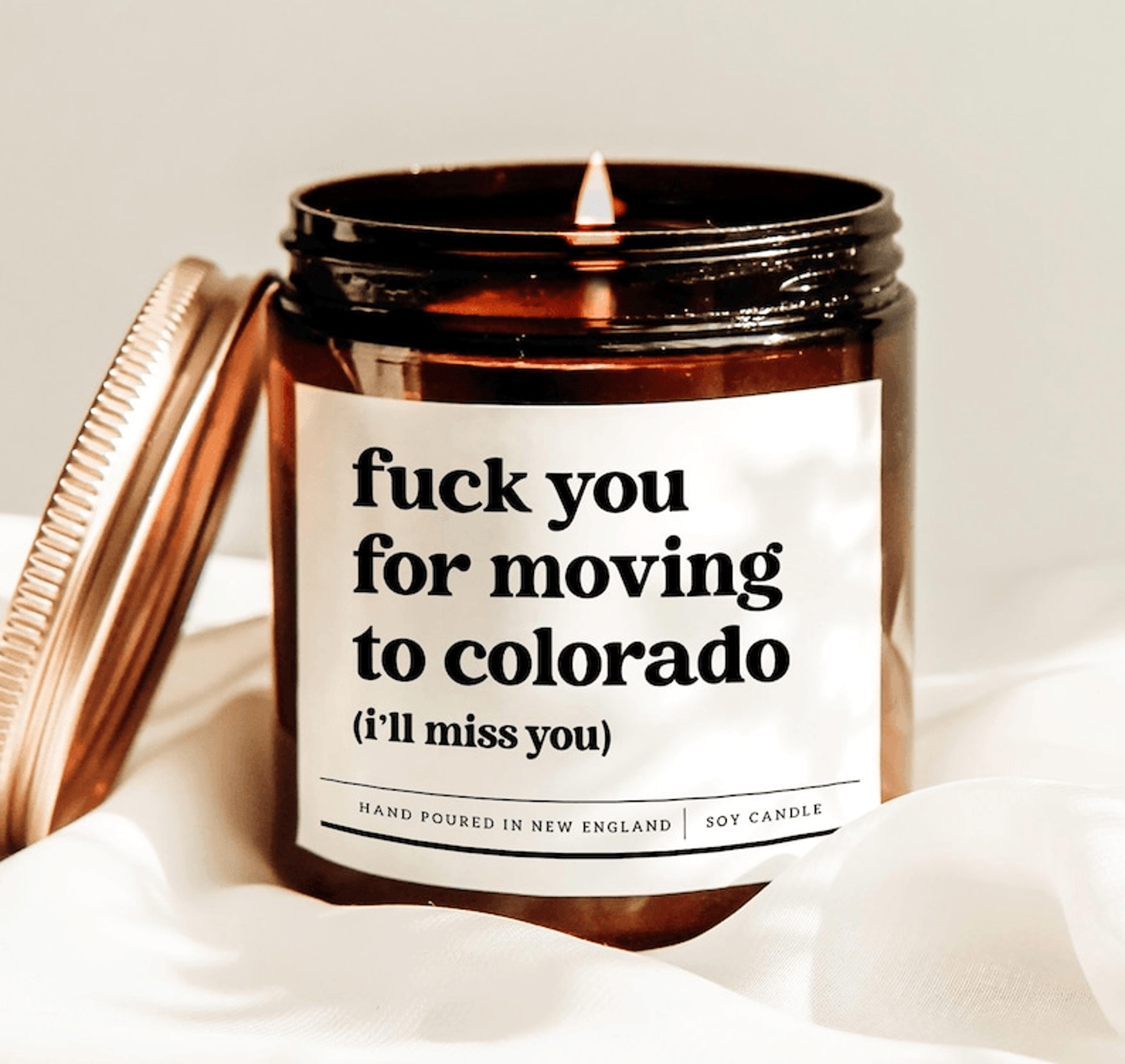 funny moving away candle, colorado goodbye gift, long distance friendship candle