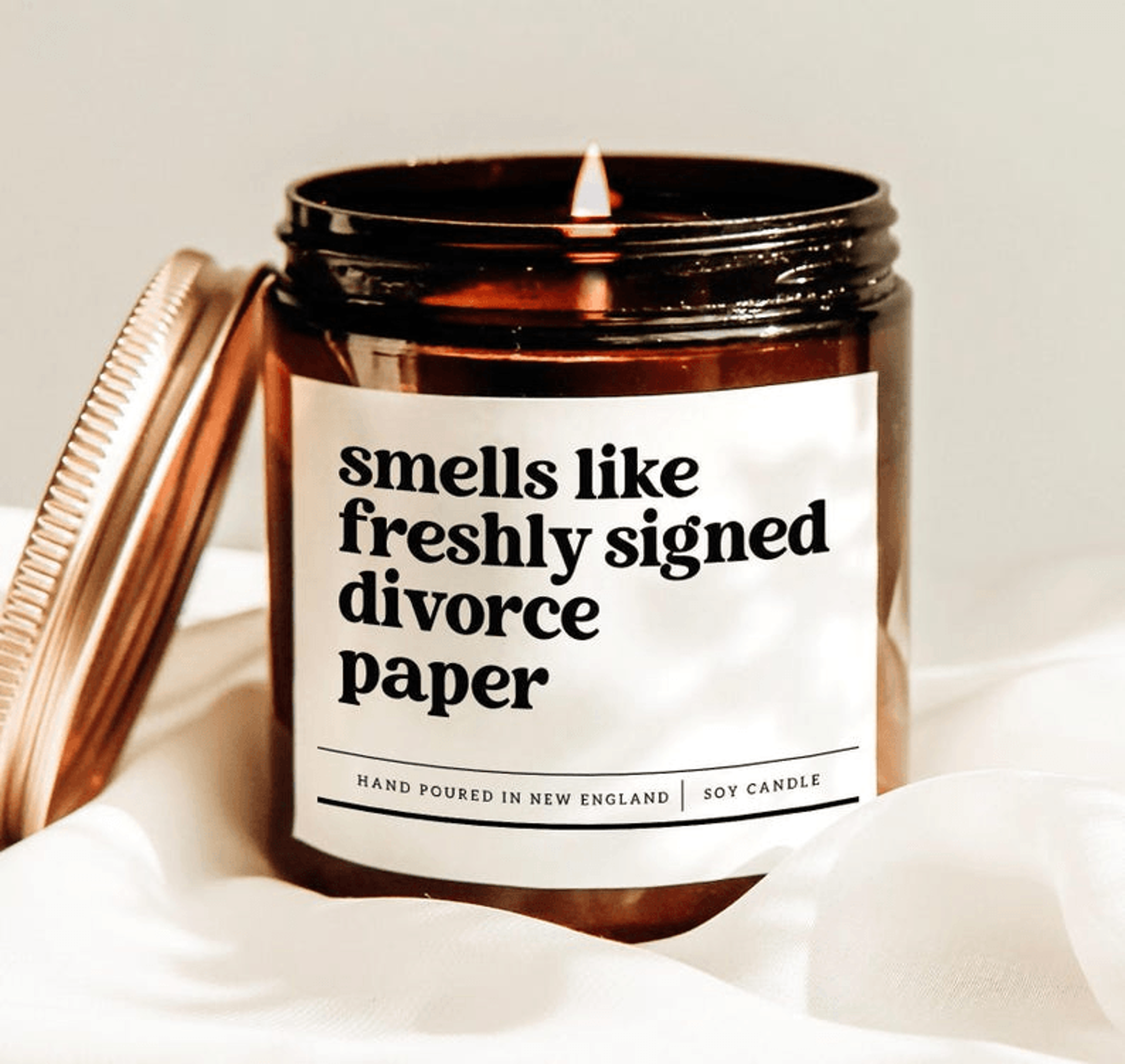 smells like freshly signed divorce paper candle, funny divorce gift, newly single soy candle for fresh starts