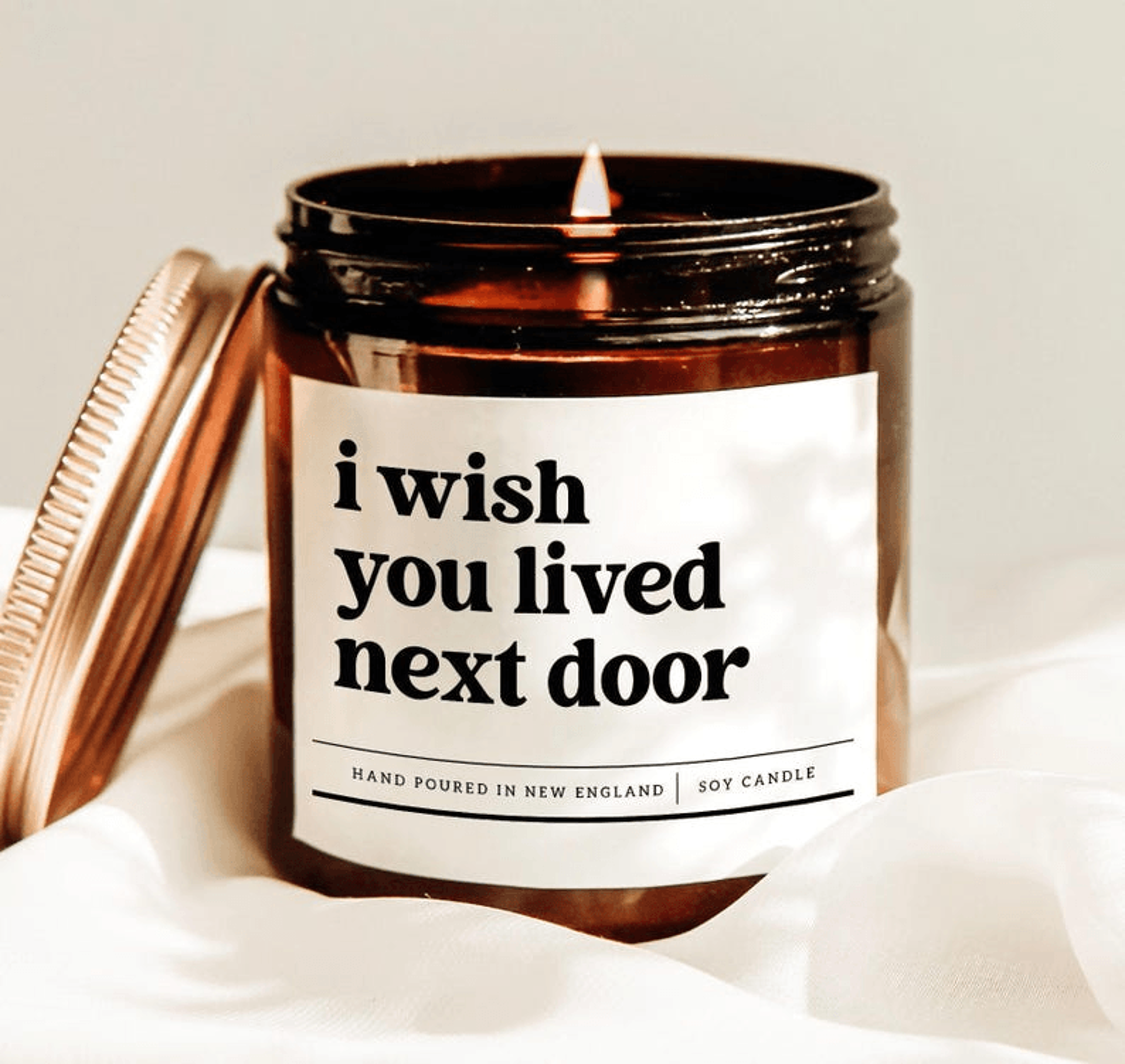 i wish you lived next door candle, long distance friendship gift, romantic soy candle for someone you miss