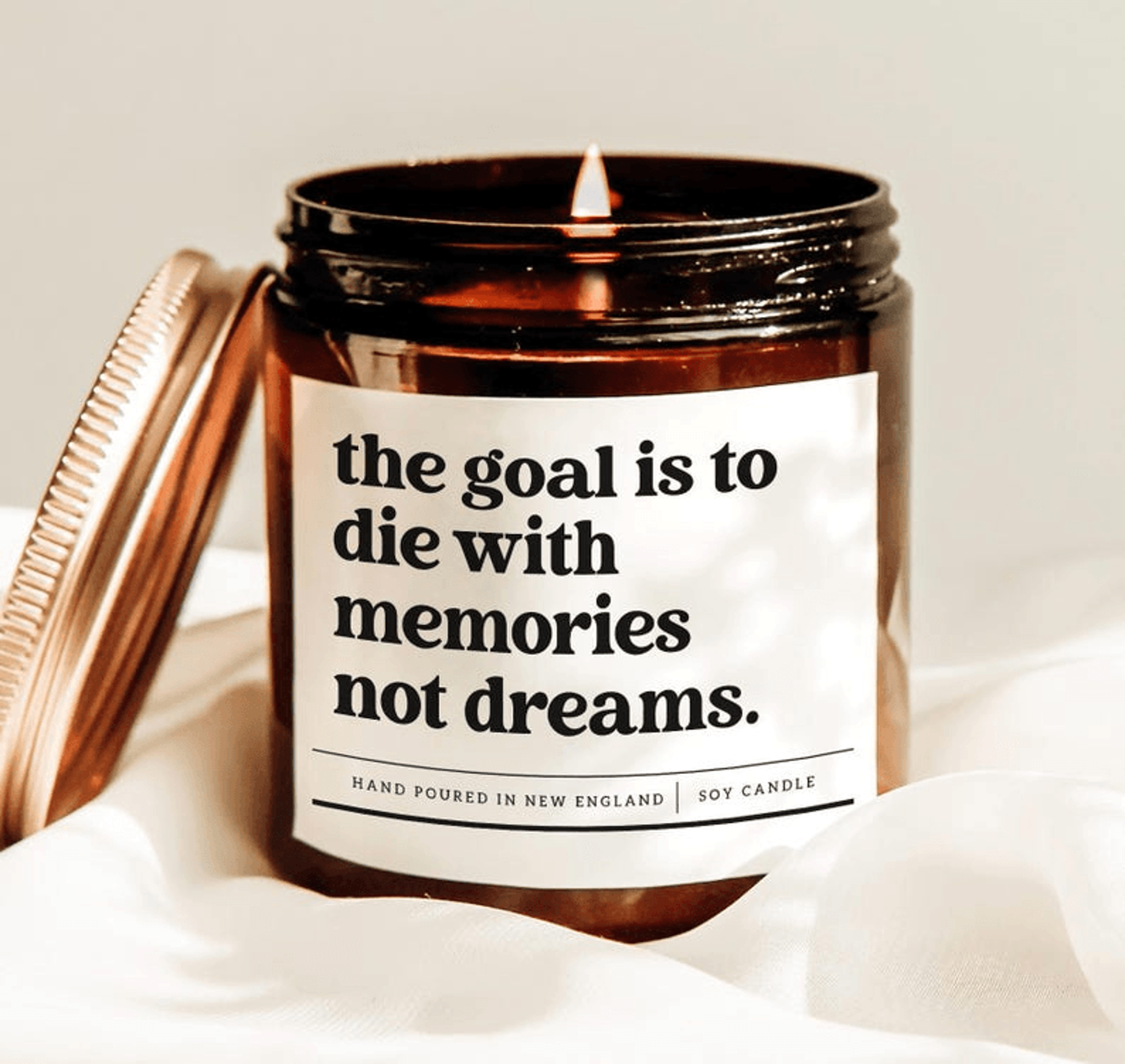 the goal is to die with memories not dreams candle, inspirational motivational gift for adventure lovers