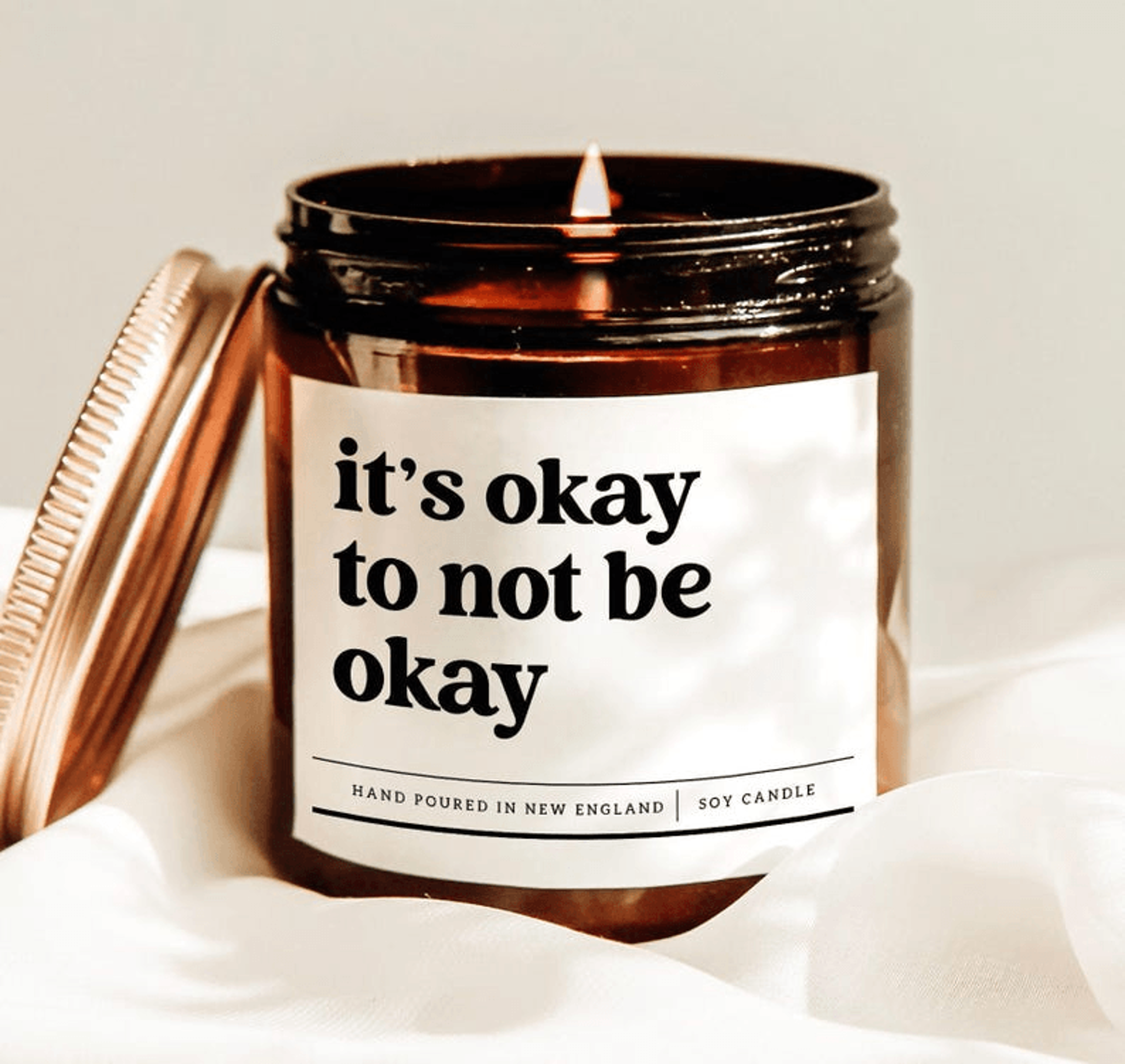its okay to not be okay candle, inspirational mental health gift for self care healing and encouragement