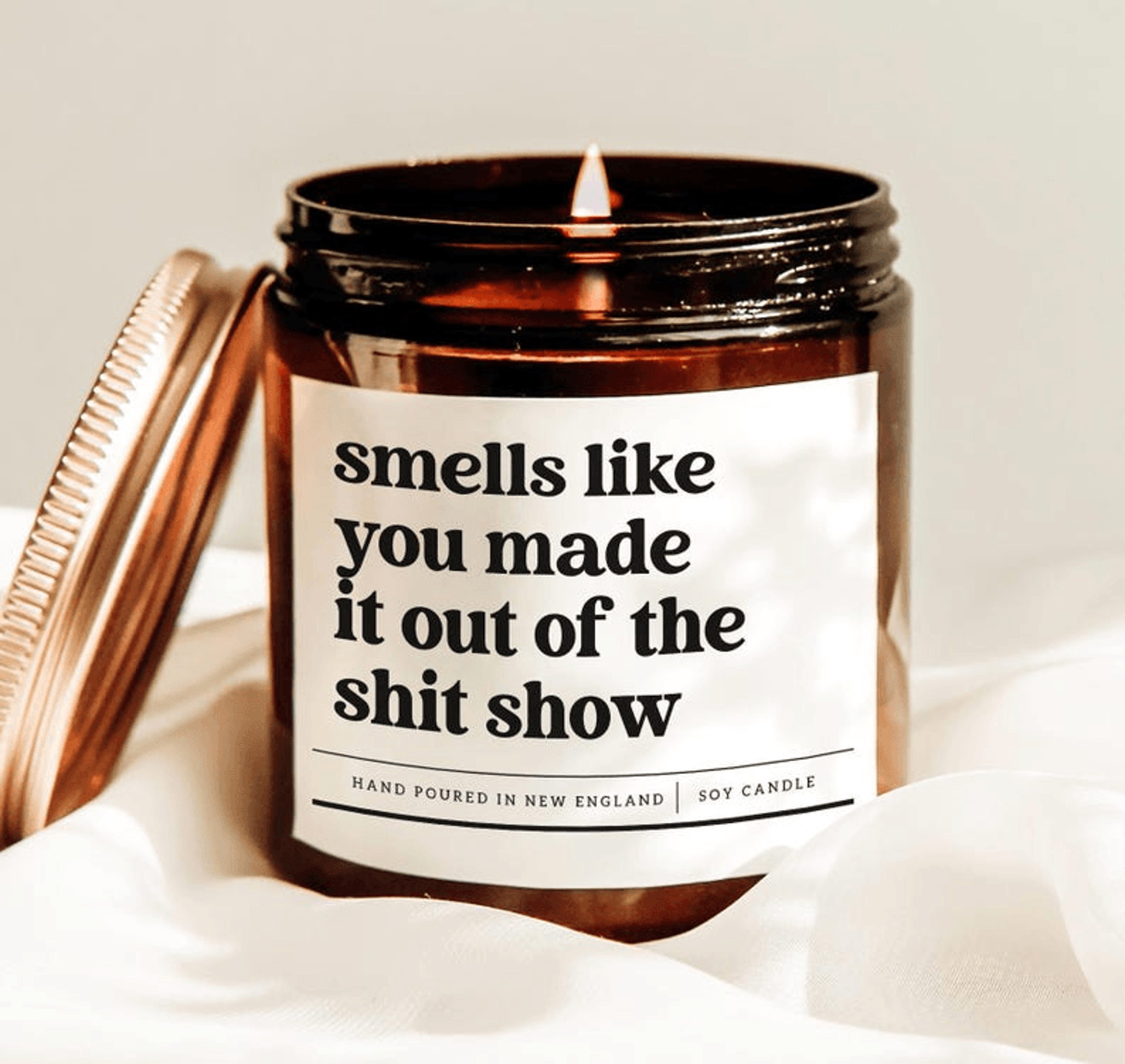 smells like you made it out of the shit show candle, funny survival gift candle