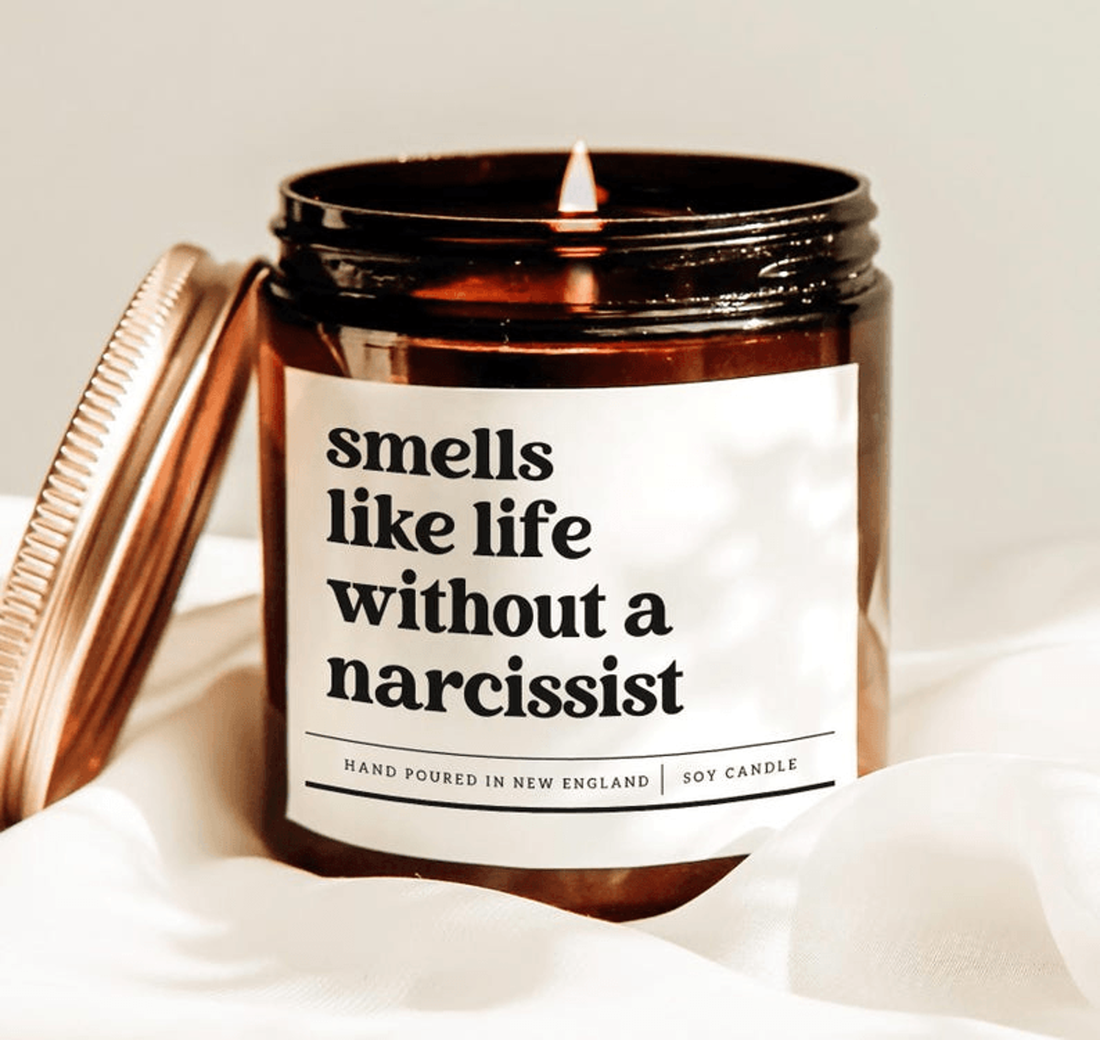 smells like life without a narcissist candle, funny breakup recovery gift