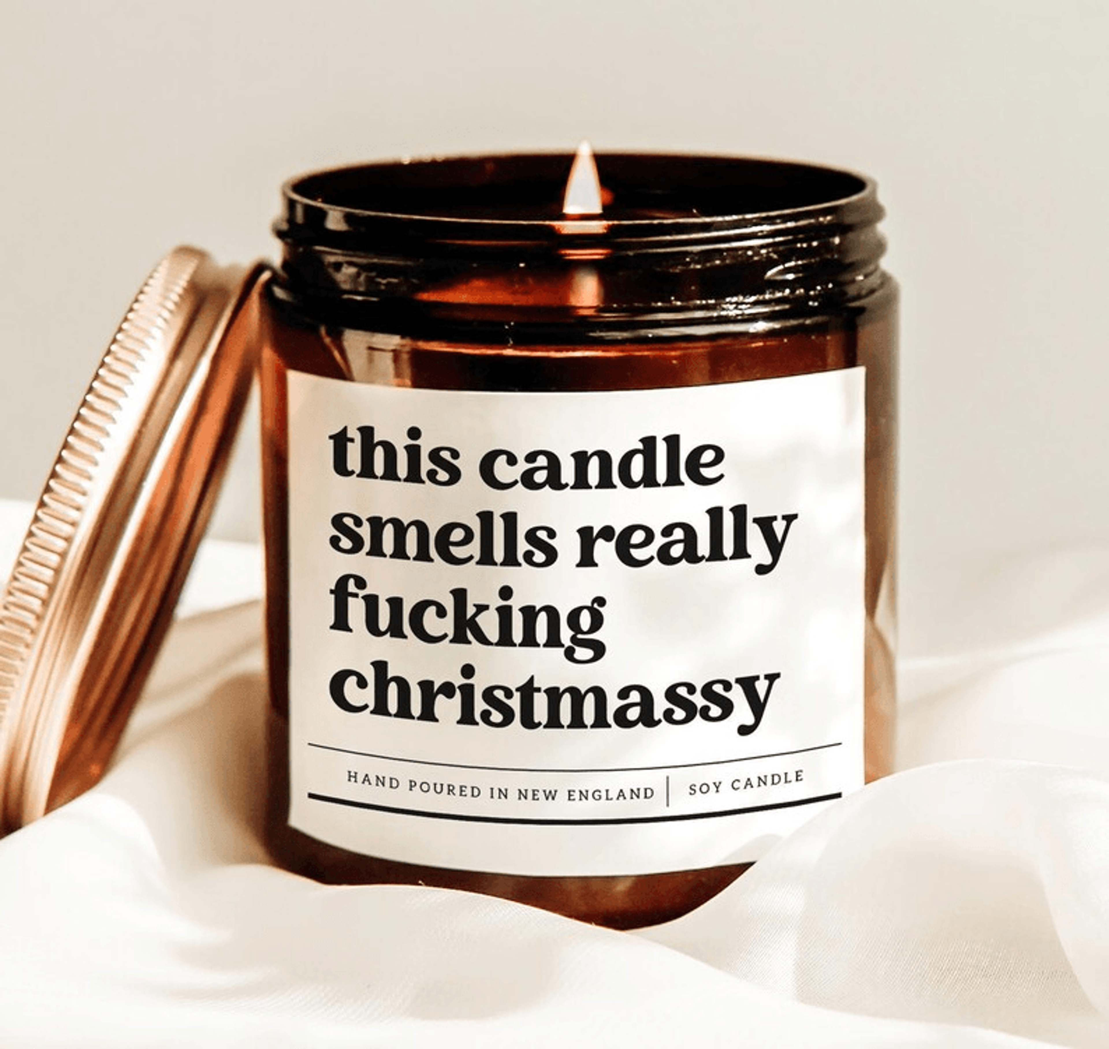 this candle smells really fucking christmassy candle, funny christmas candle, sarcastic holiday gift
