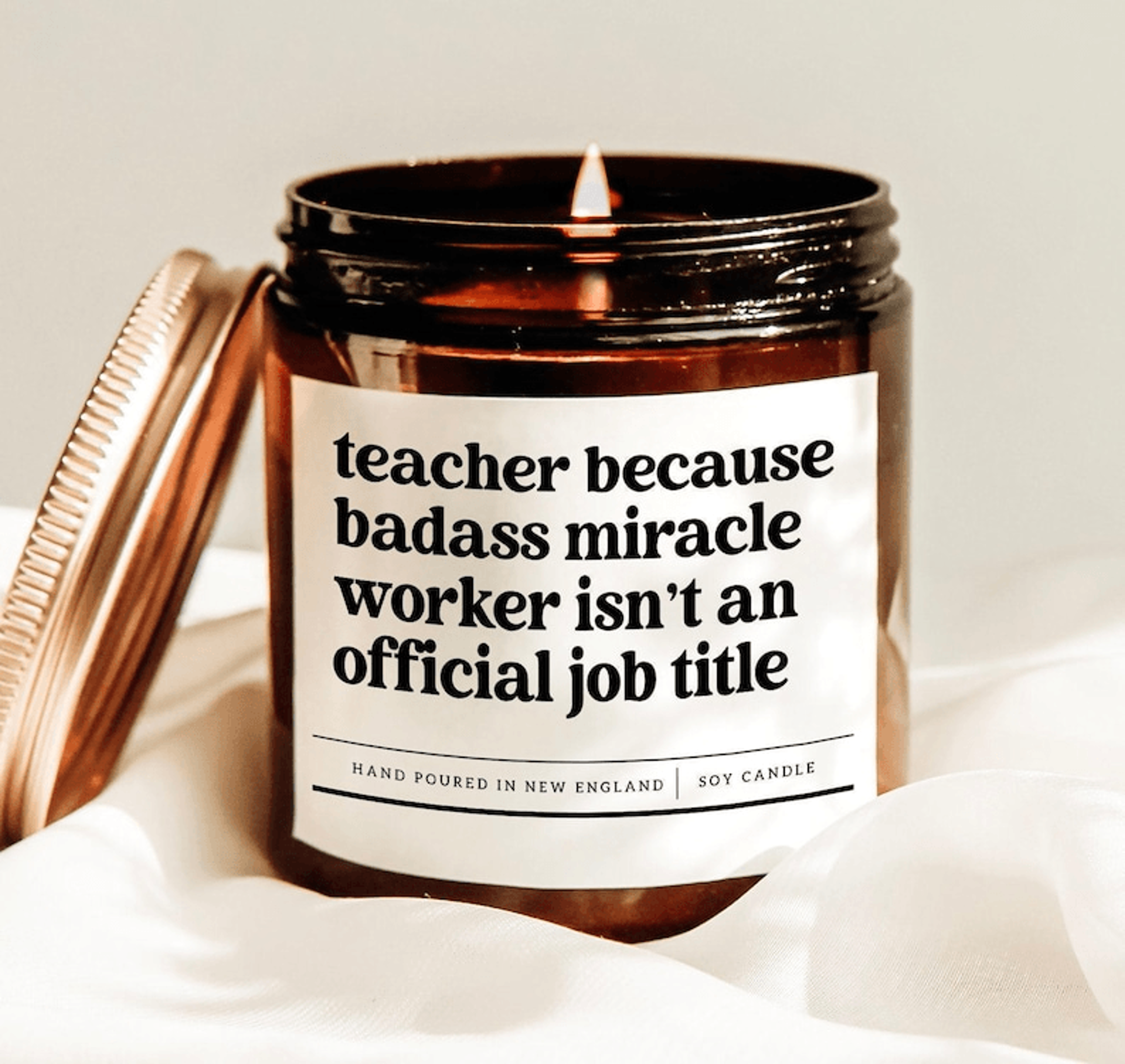 teacher because badass miracle worker is not an official job title candle, funny teacher appreciation gift