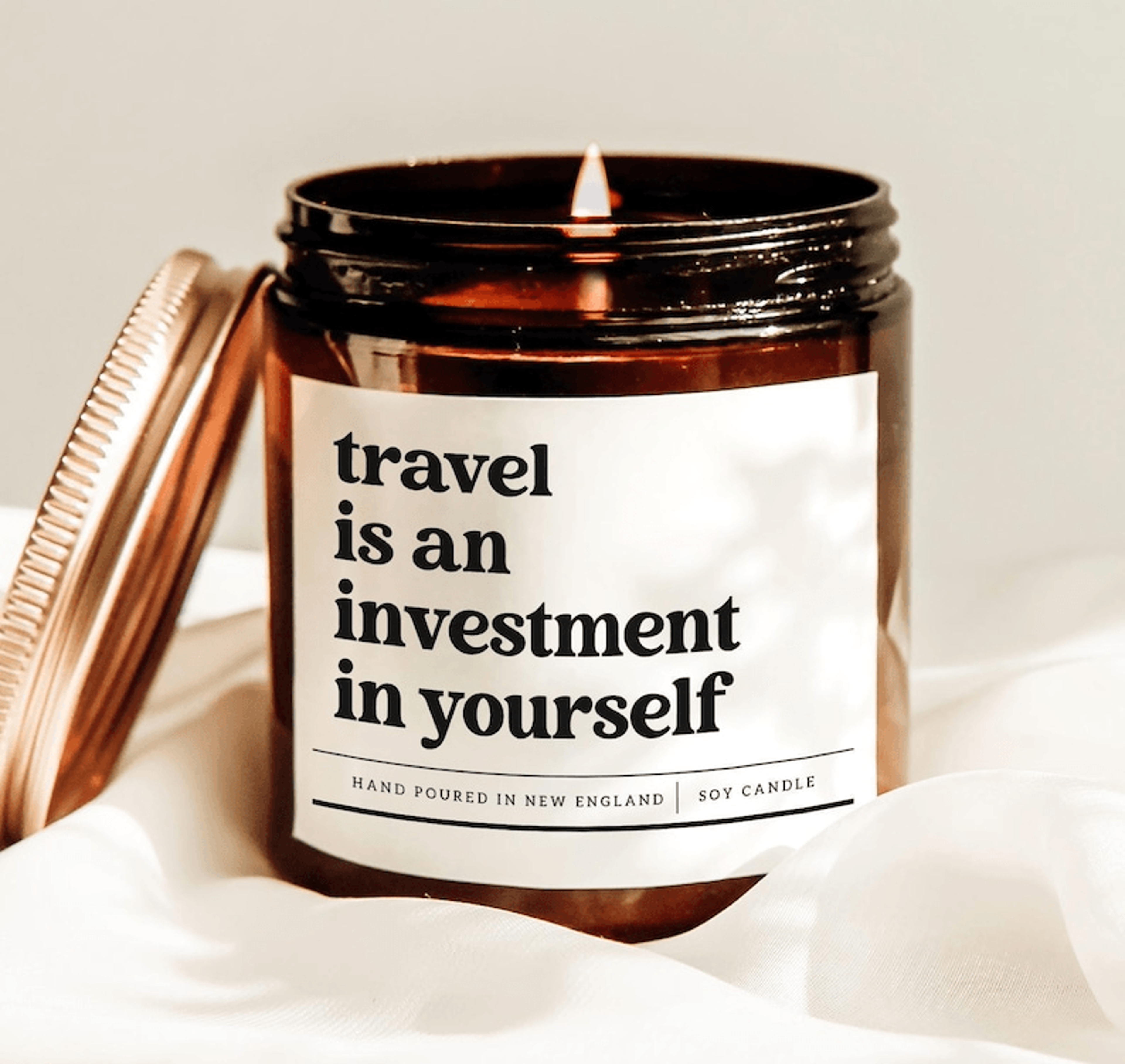 travel is an investment in yourself candle, wanderlust gift for travelers, inspirational travel soy candle