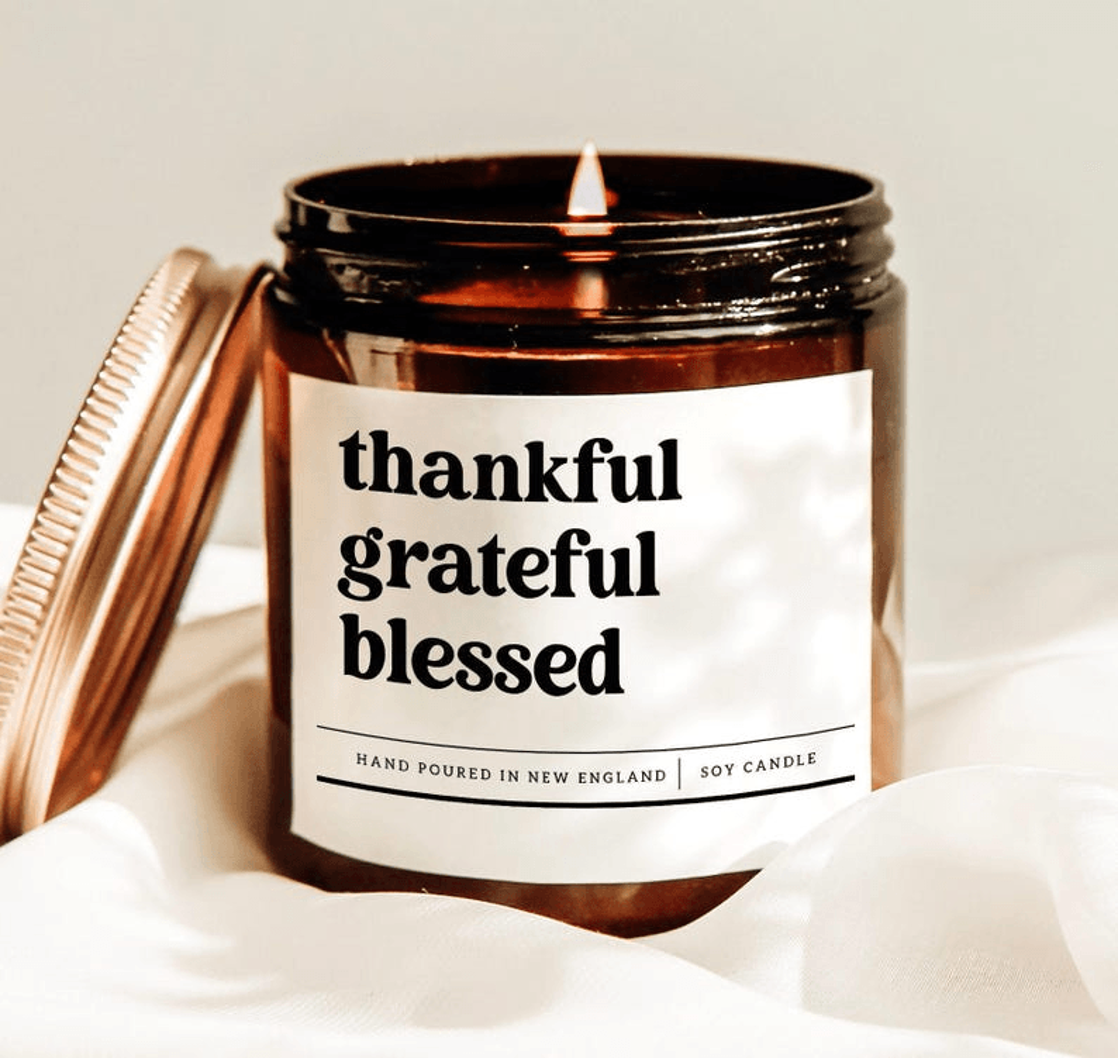 thankful grateful blessed candle thanksgiving decor farmhouse soy candle inspirational gift cozy autumn decor