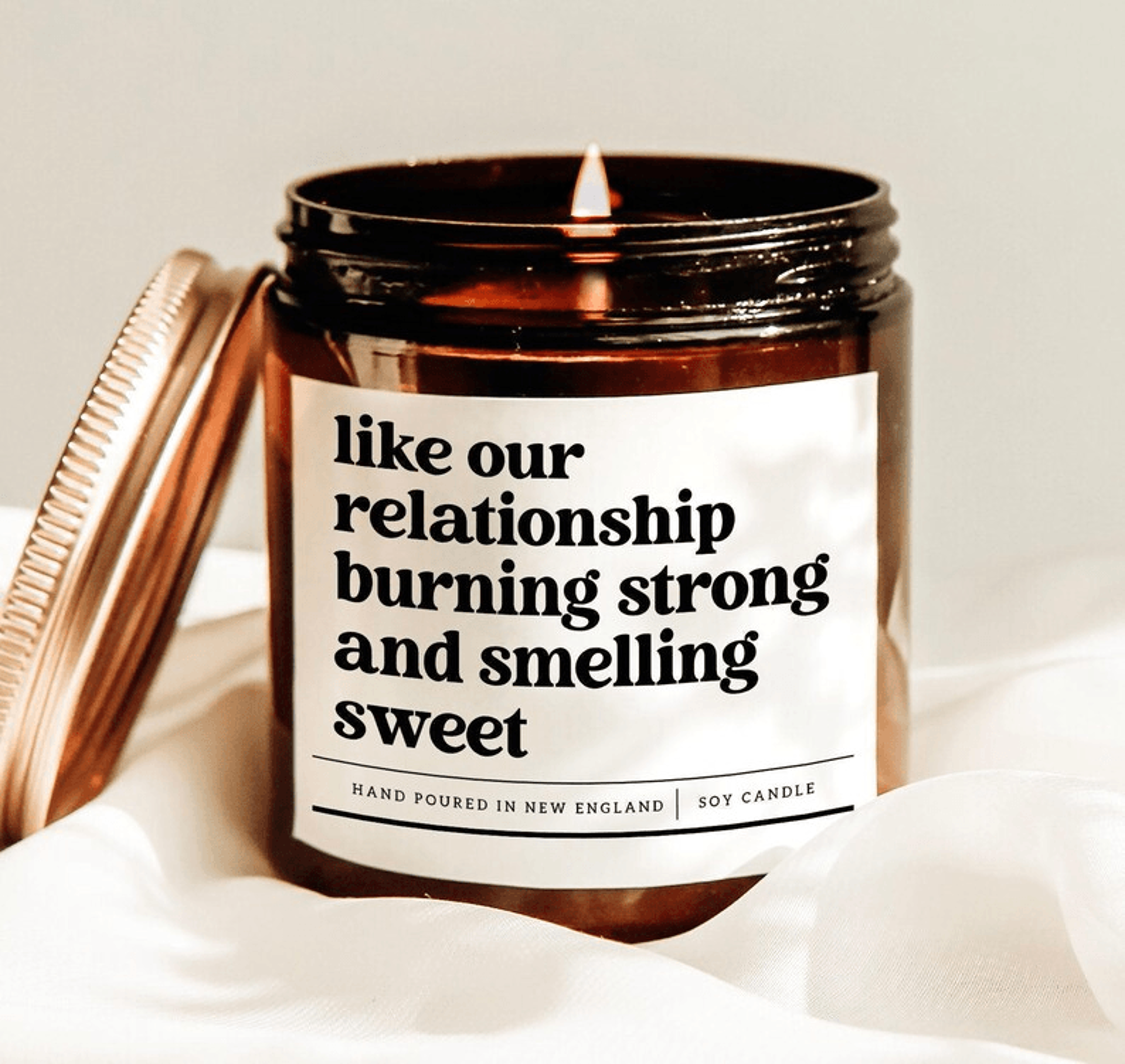 like our relationship burning strong and smelling sweet candle gift