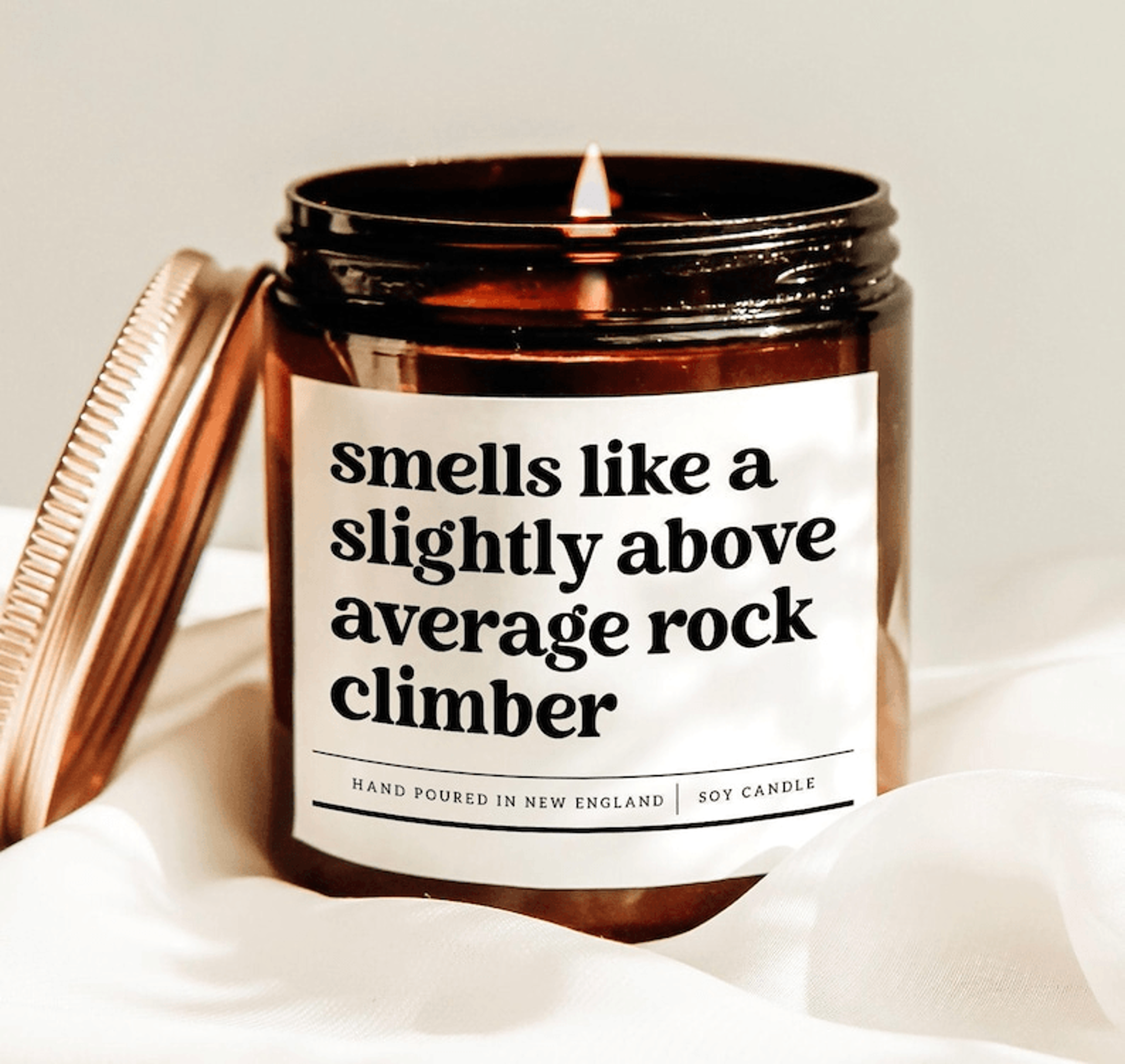smells like a slightly above average rock climber candle funny climbing gift soy candle for mountain lovers