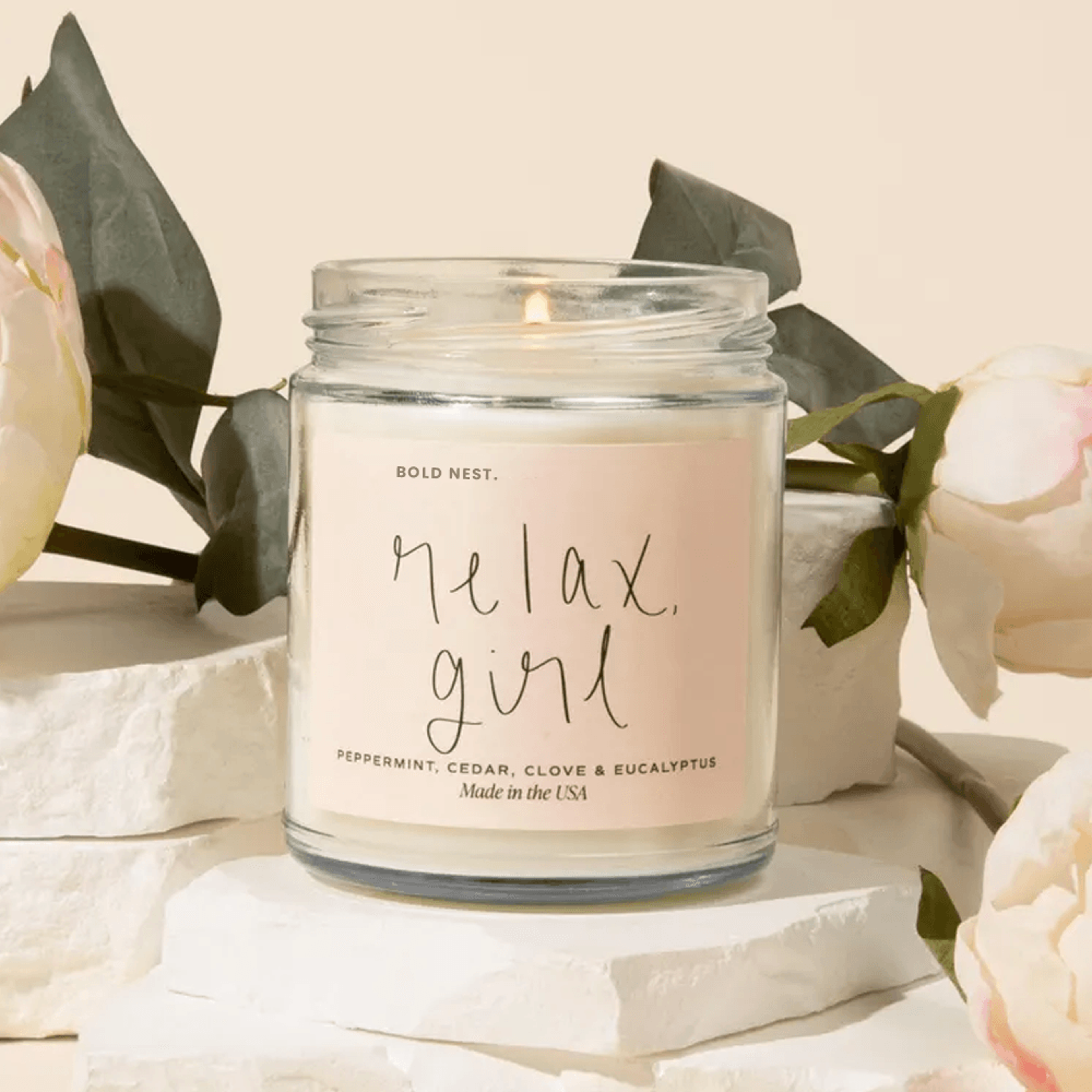 relax girl eucalyptus peppermint soy candle for stress relief & self care