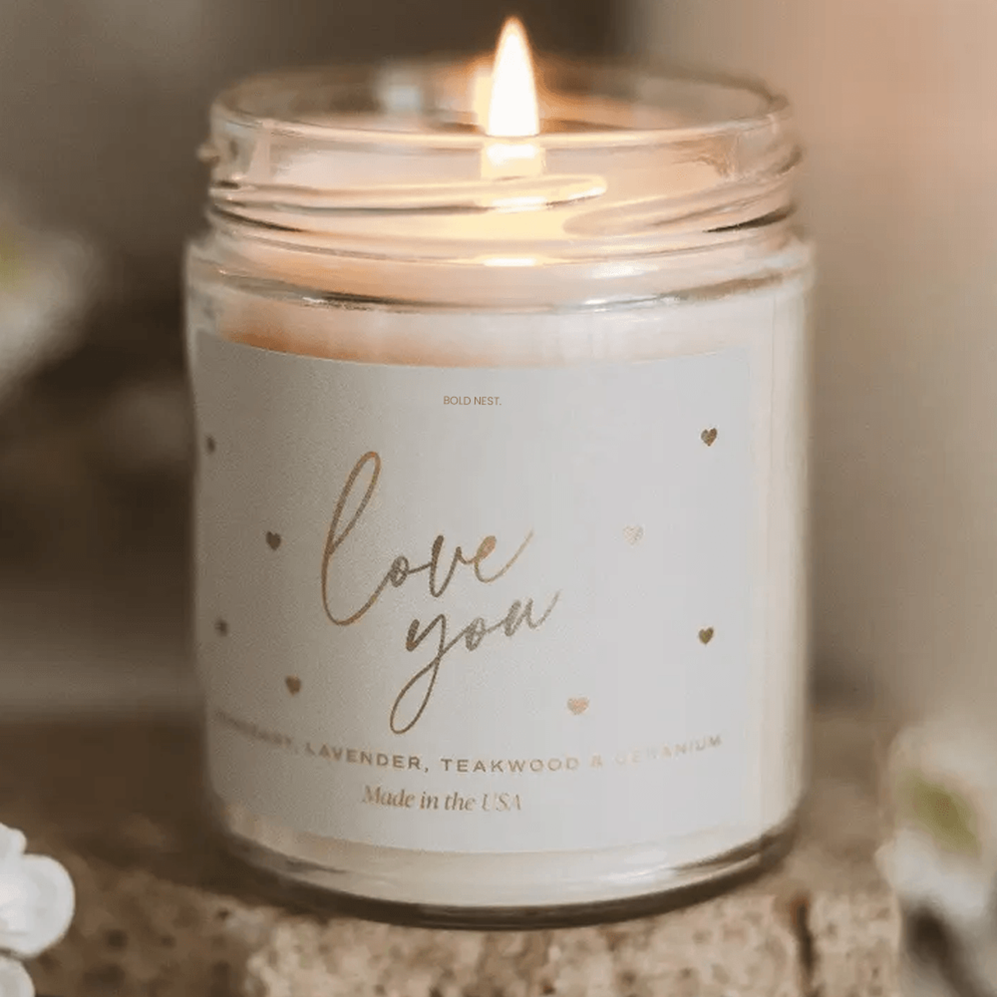 love you soy candle – romantic valentines day candle gift with patchouli & lavender