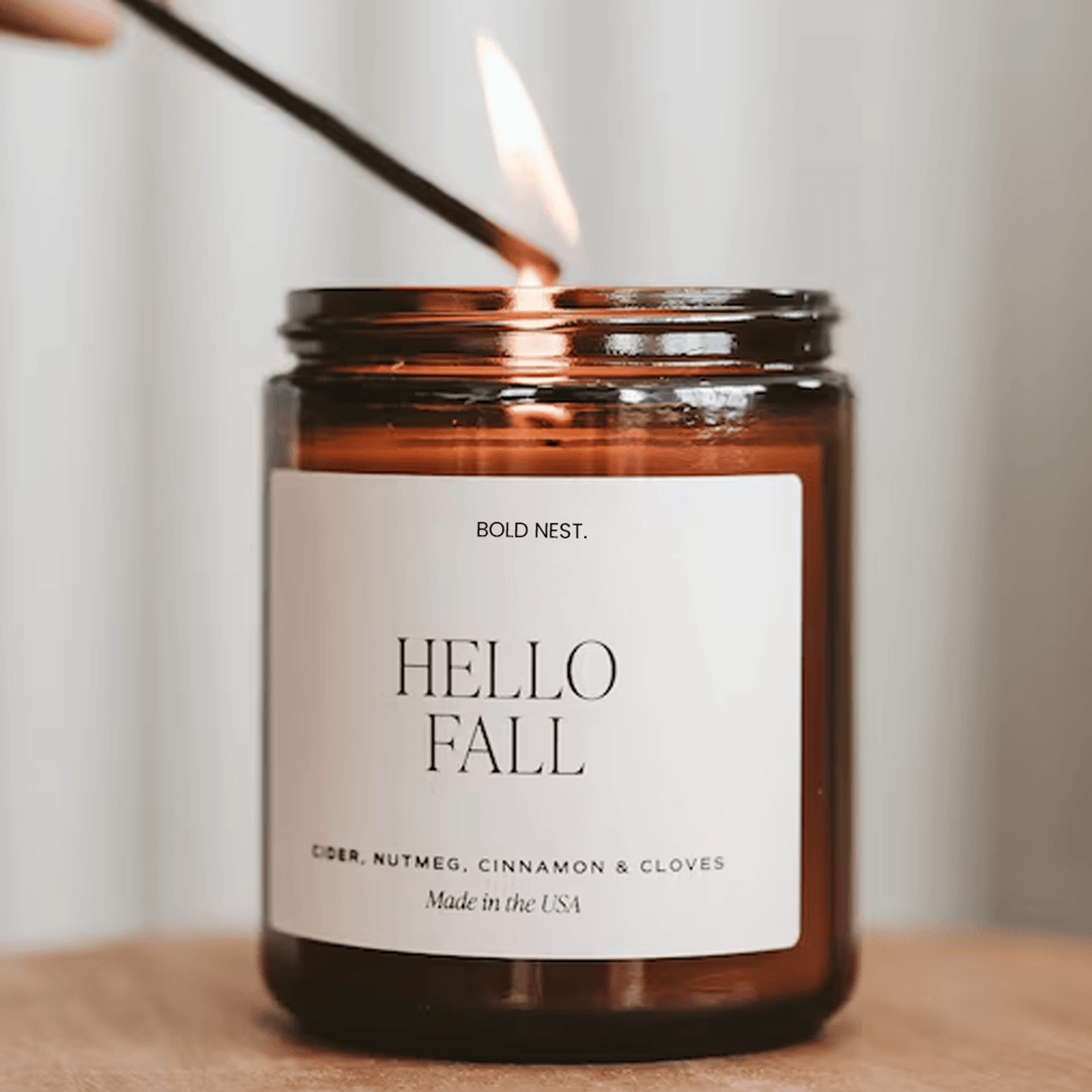 hello fall soy candle – autumn apple cider cinnamon scented fall decor candle