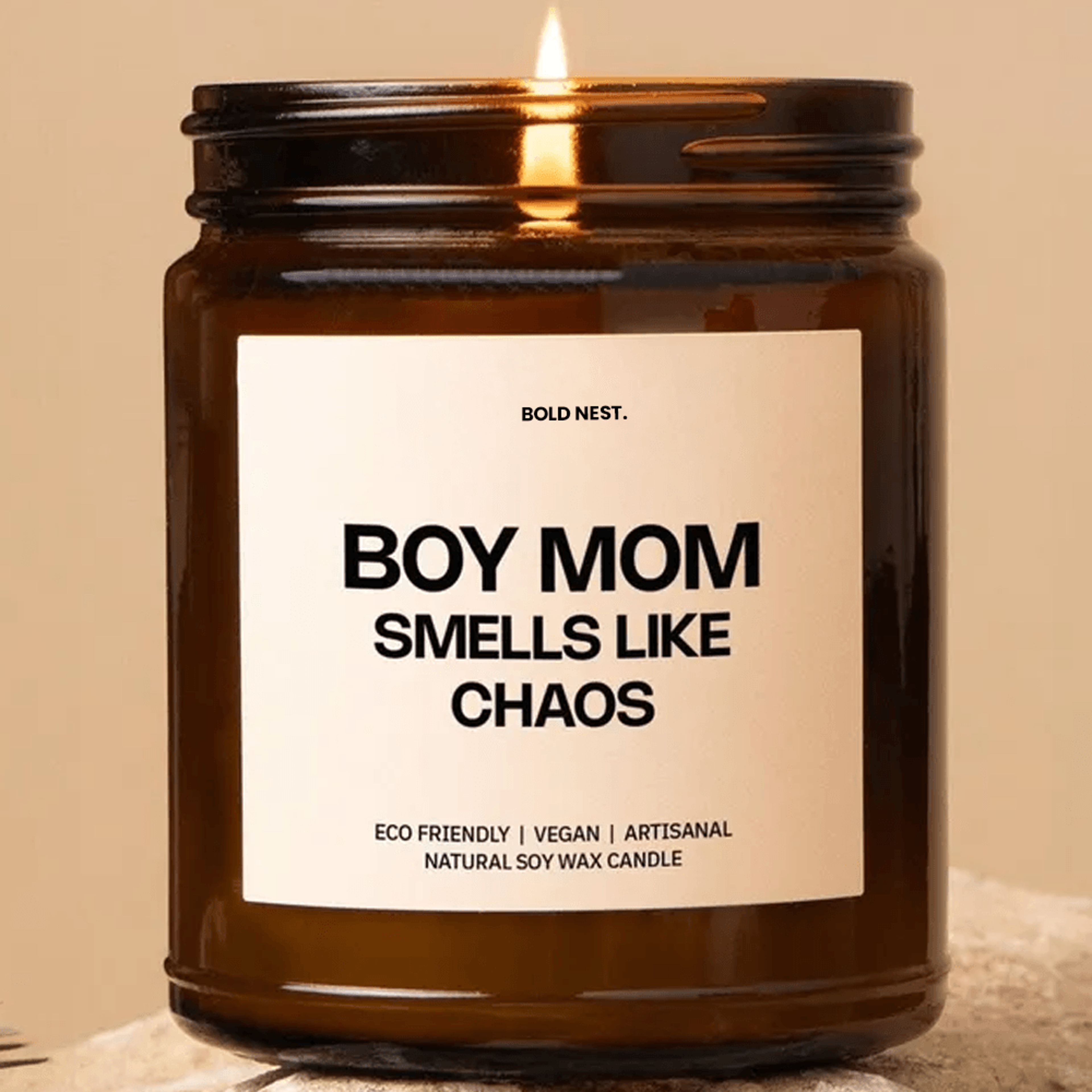boy mom smells like chaos funny scented soy candle gift for mothers of boys