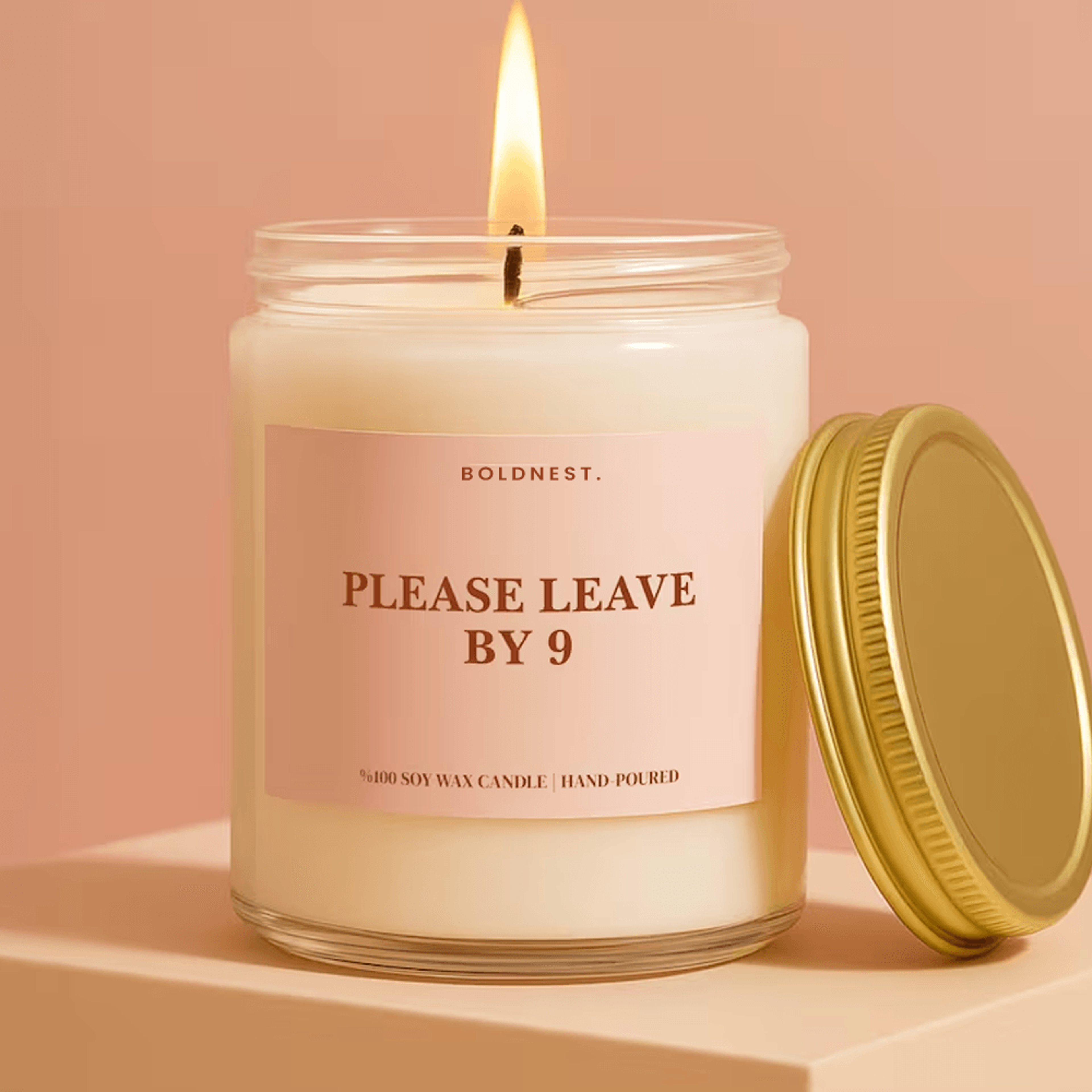 please leave by 9 candle, funny introvert gift, housewarming candle, funny hostess gift, social battery candle
