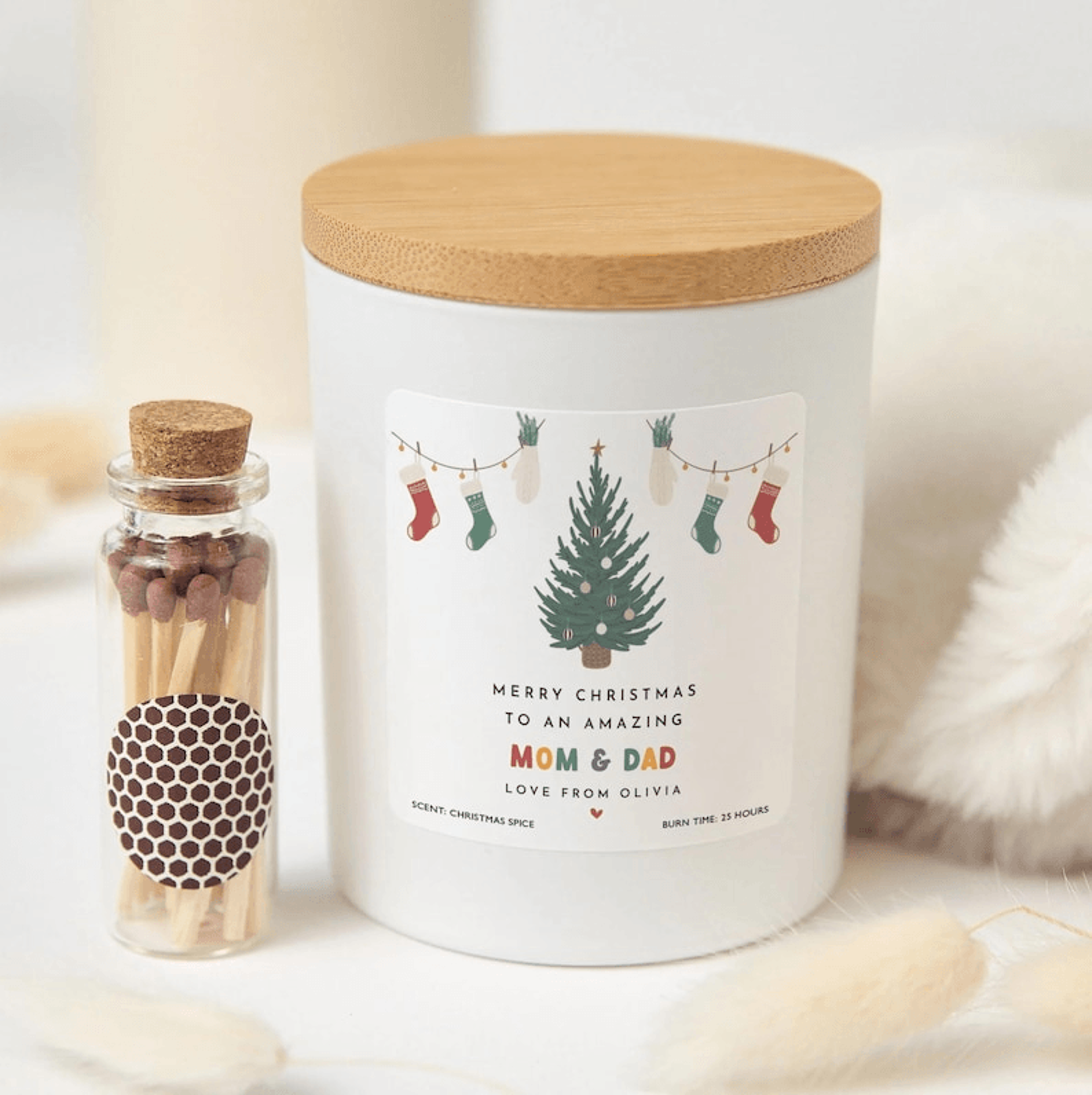 personalized christmas candle for mom and dad, custom parent christmas gift, merry christmas mom dad candle, family holi