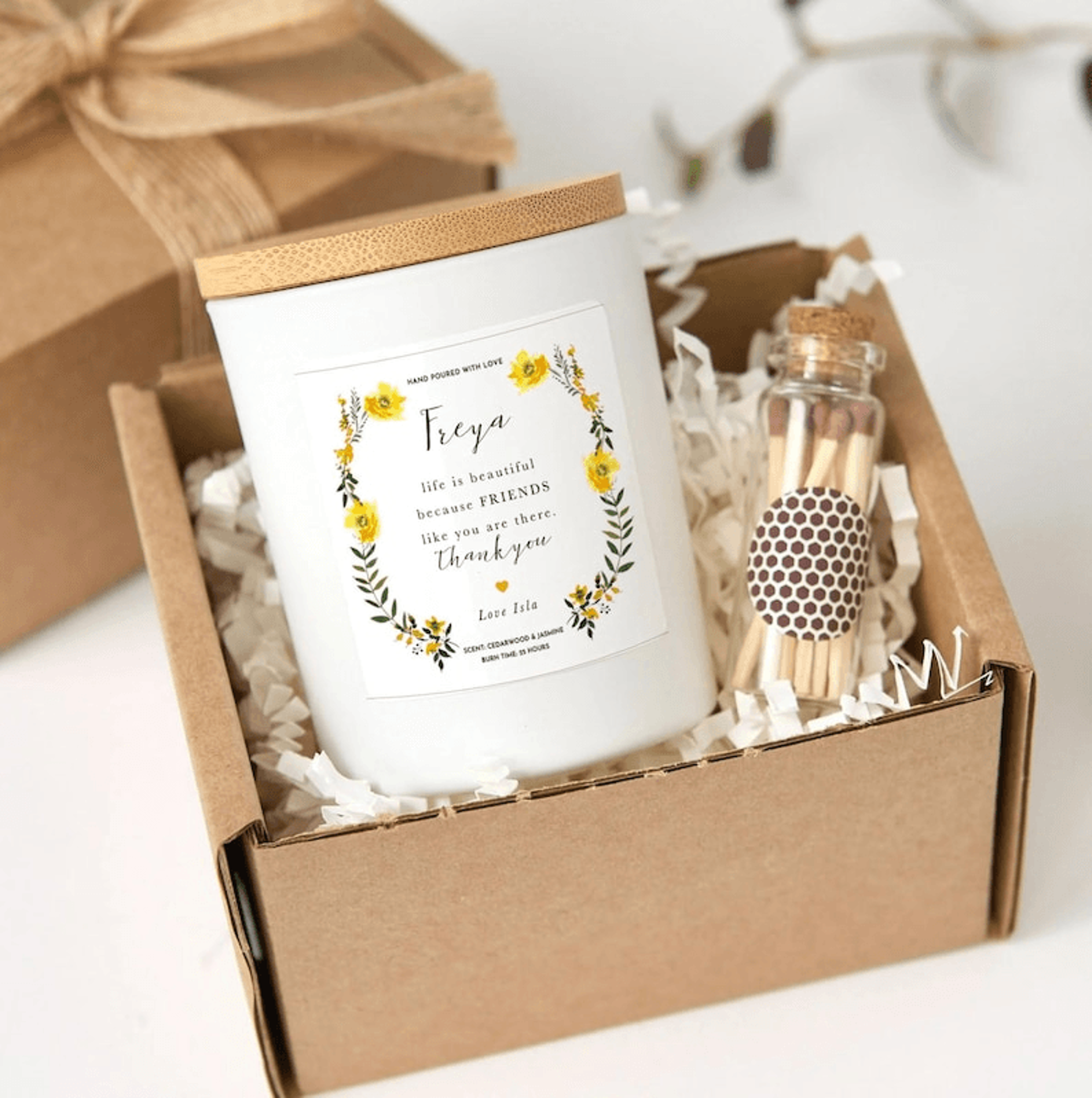 personalized friendship candle gift, custom friend thank you candle, best friend gift box, friendship keepsake candle