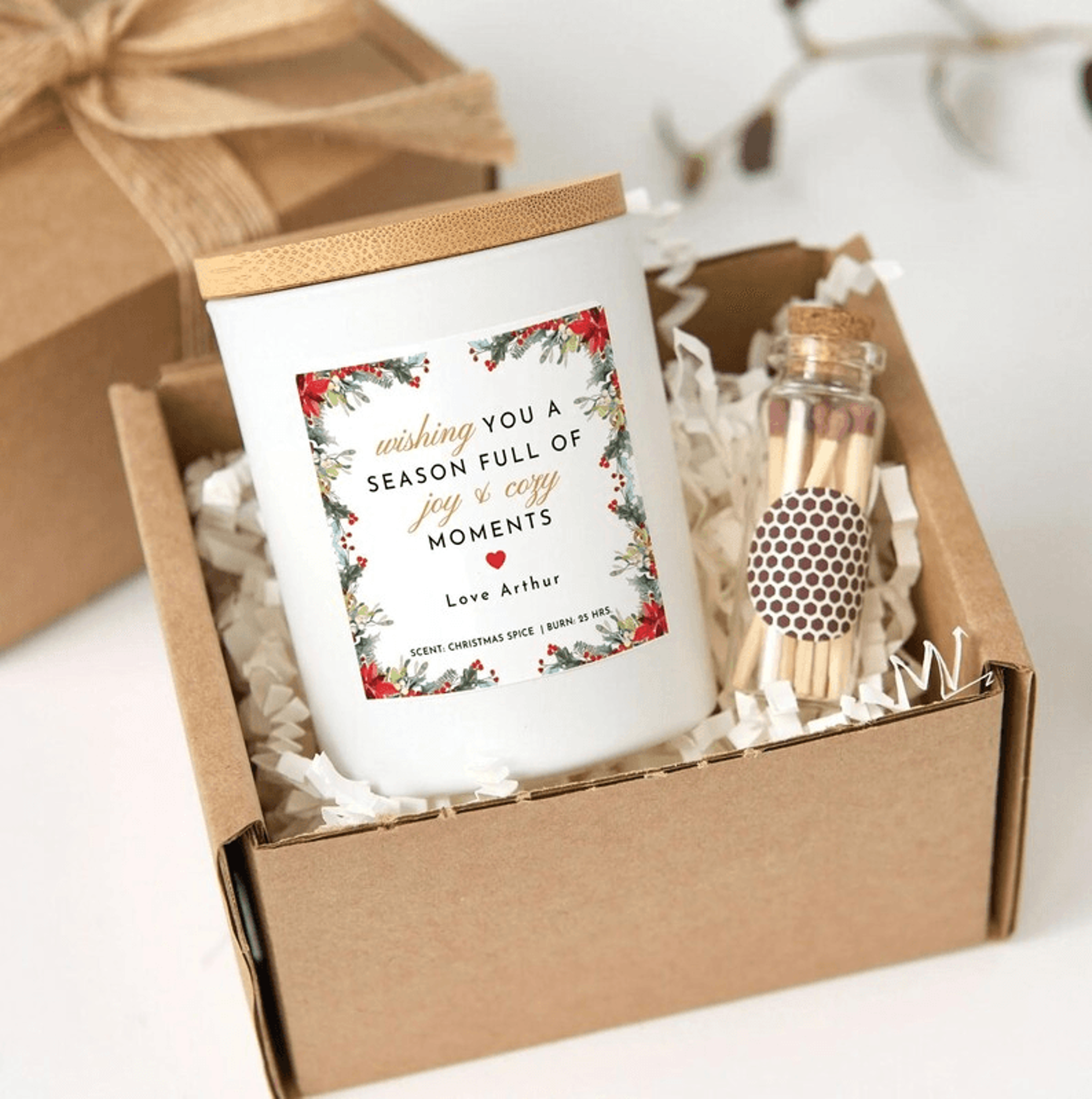 christmas candle gift box, personalized holiday candle, cozy christmas gift, custom christmas candle, holiday gift