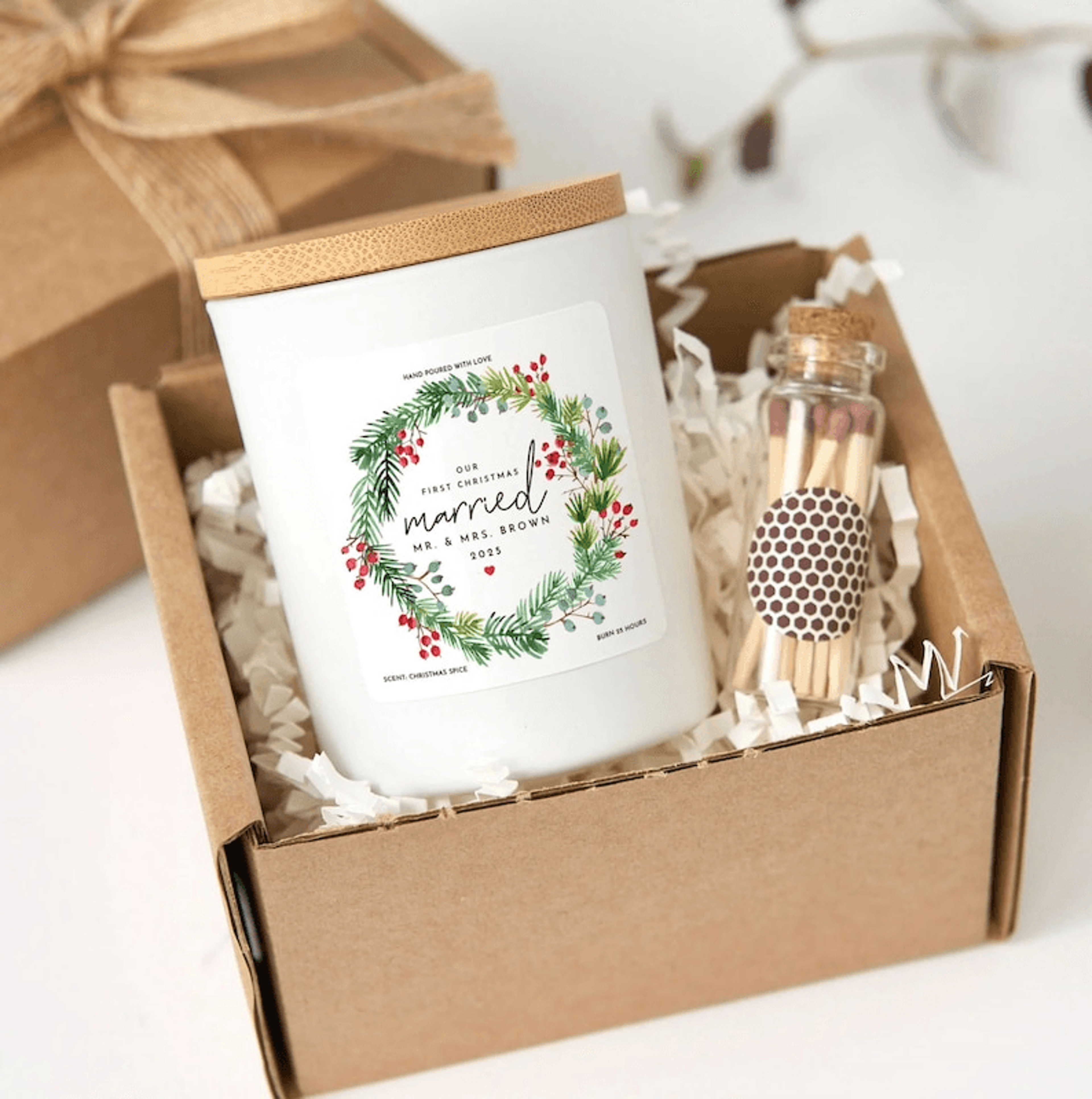 our first christmas married candle, first christmas as mr and mrs gift, newlywed christmas gift, personalized married