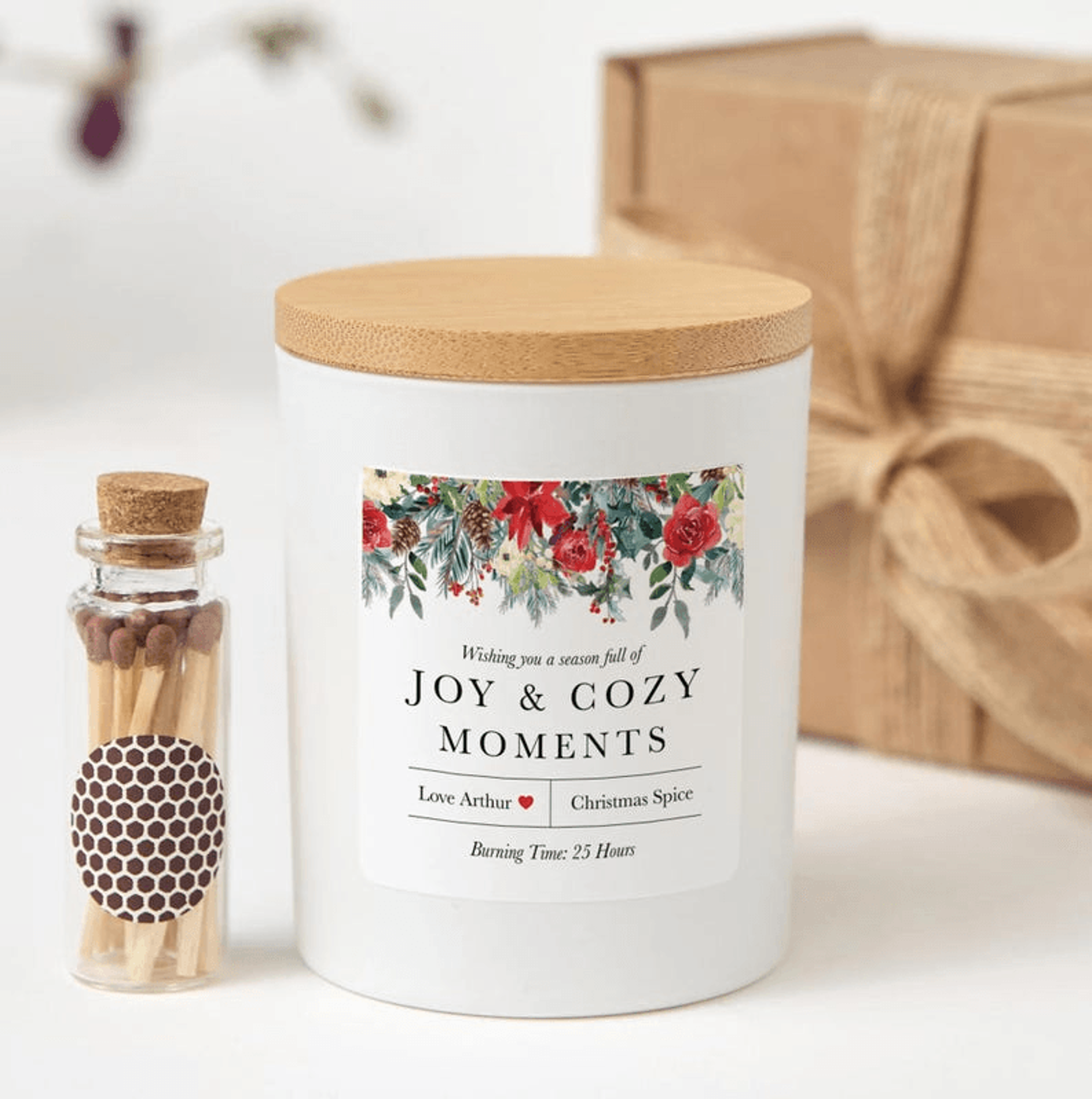 christmas candle gift, joy and cozy moments candle, personalized christmas gift for her, holiday candle gift box, cozy