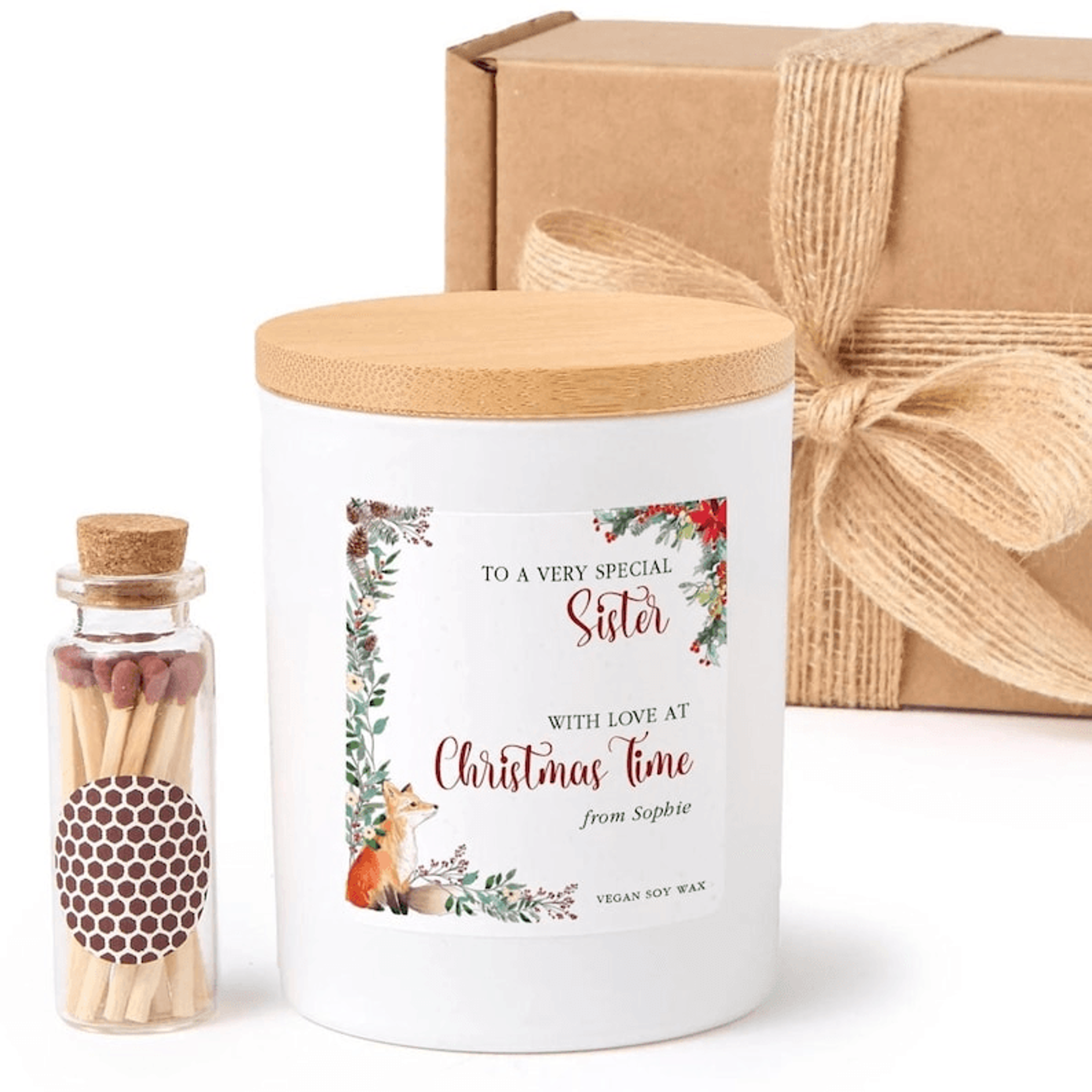 christmas gift for sister candle, personalized sister christmas gift, custom christmas candle for sister, sister holiday