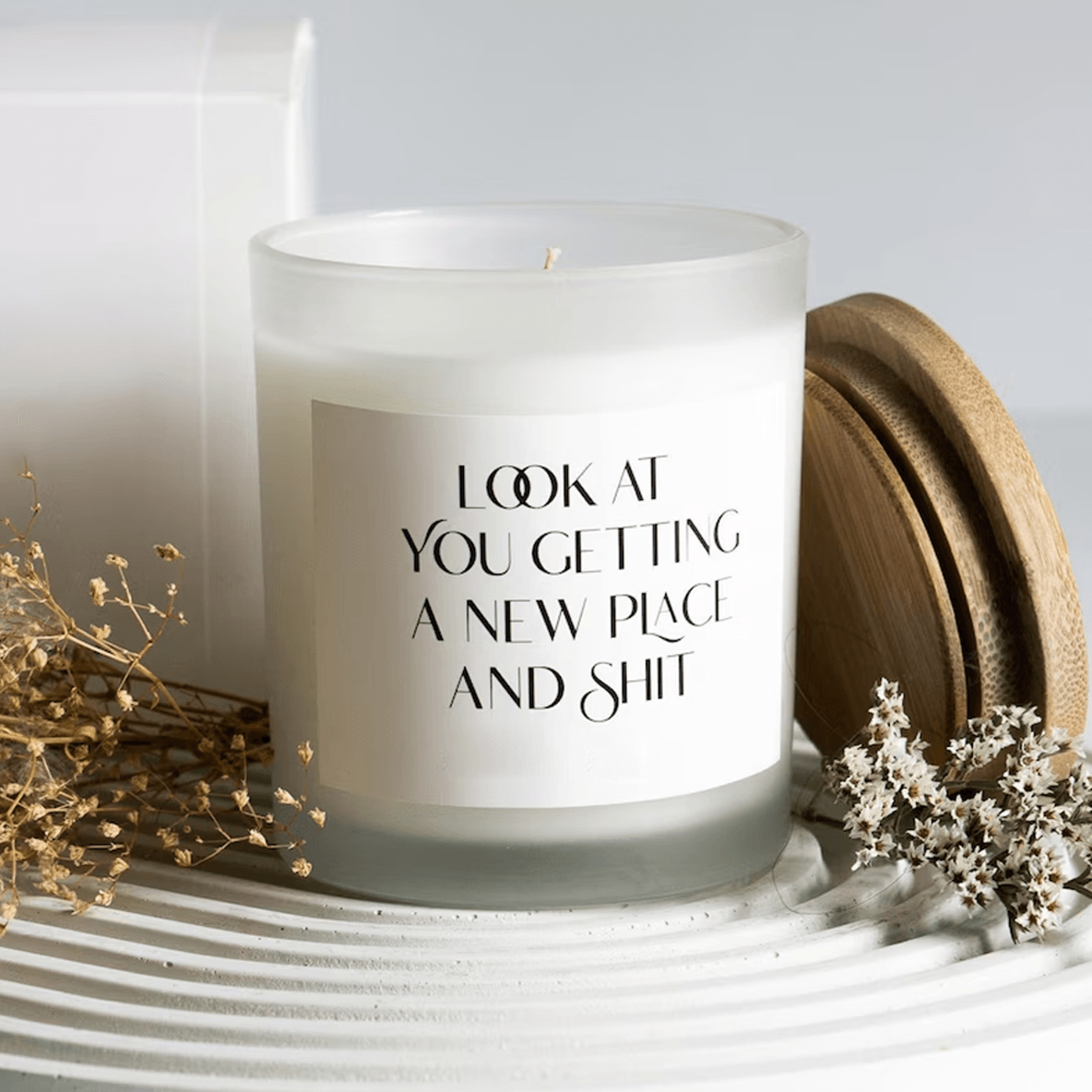 funny housewarming candle look at you getting a new place and shit new home gift for friend