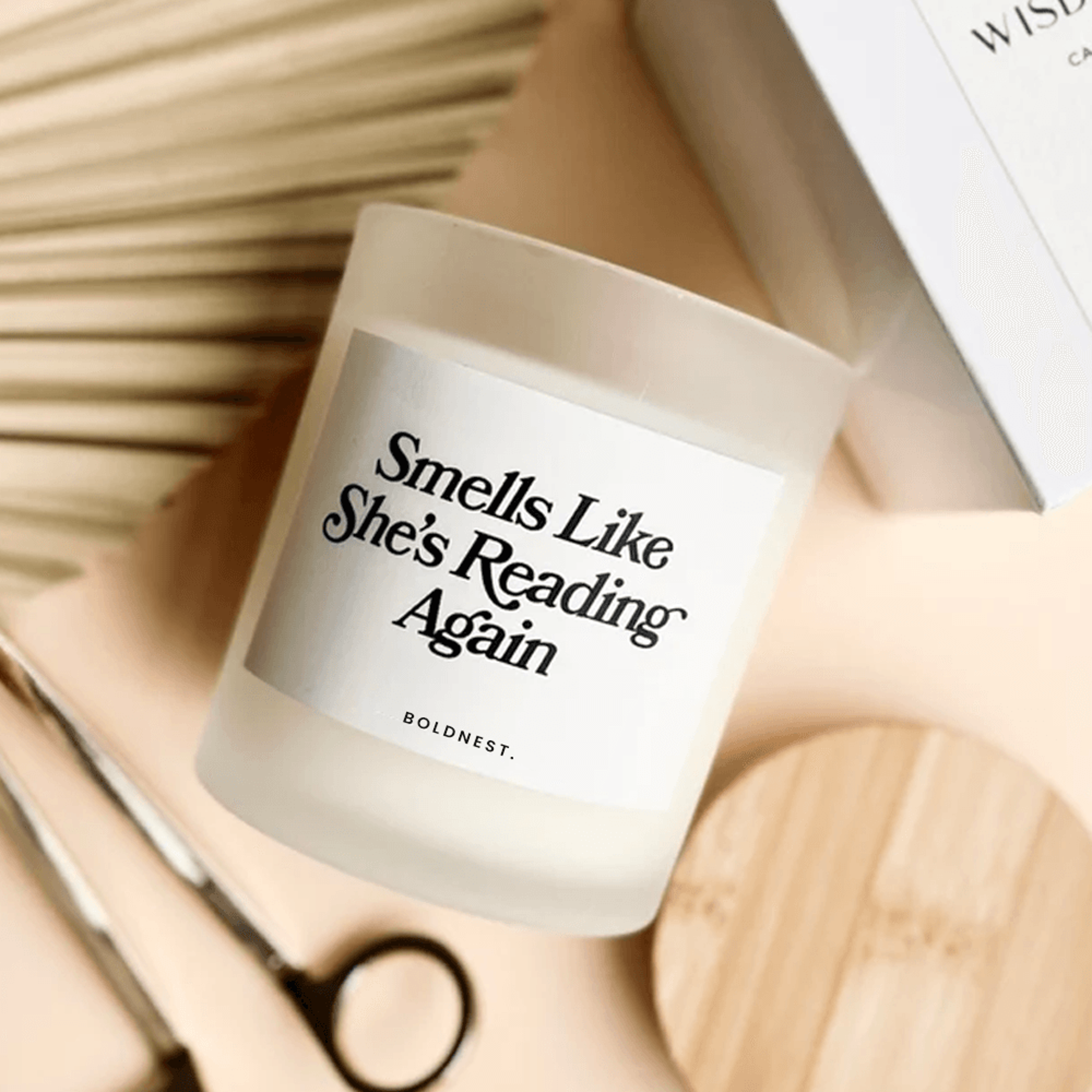 smells like she's reading again candle, funny book lover gift, reader candle, bookworm gift for her
