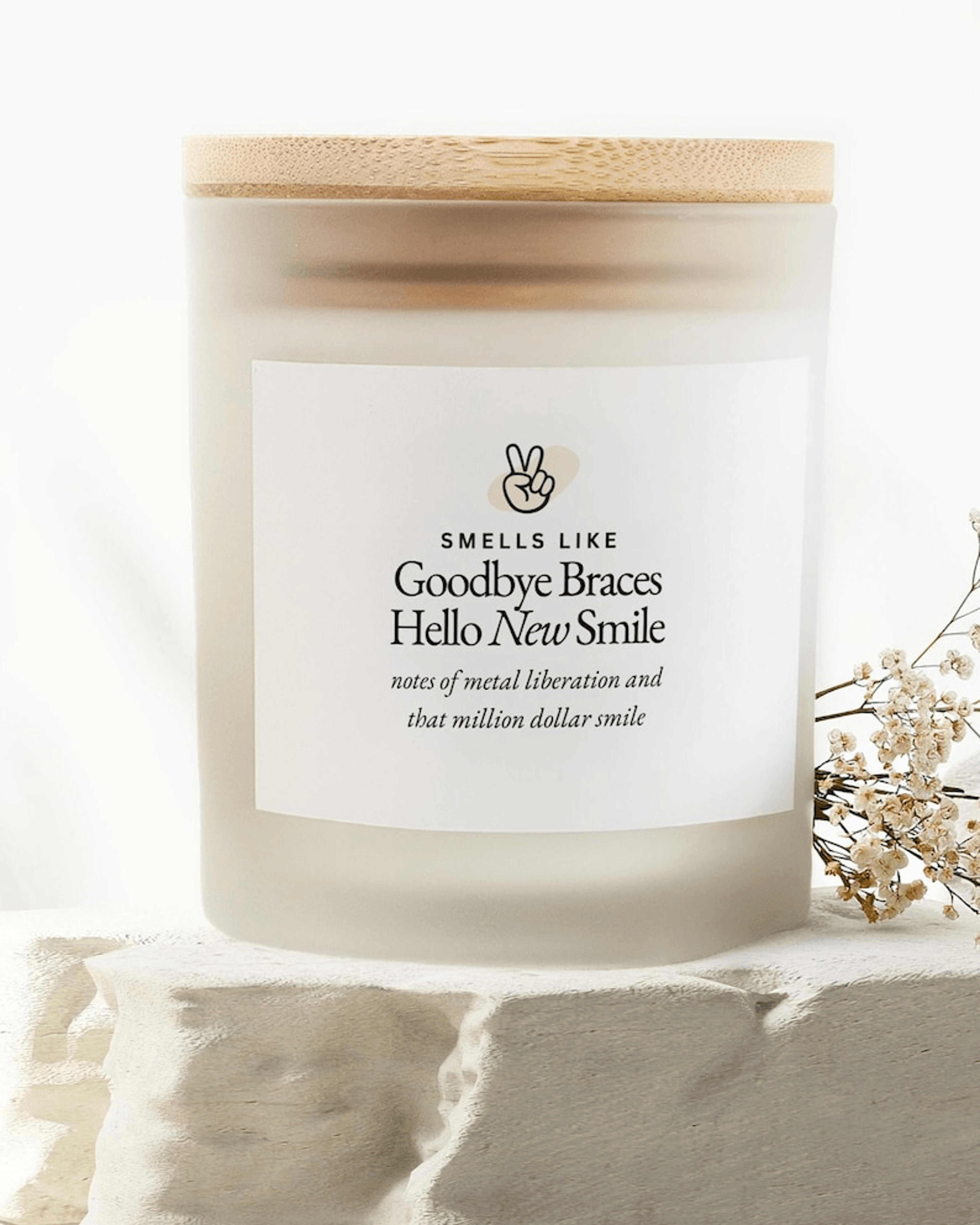 braces off gift candle, orthodontist gift, goodbye braces hello smile candle, braces removal gift