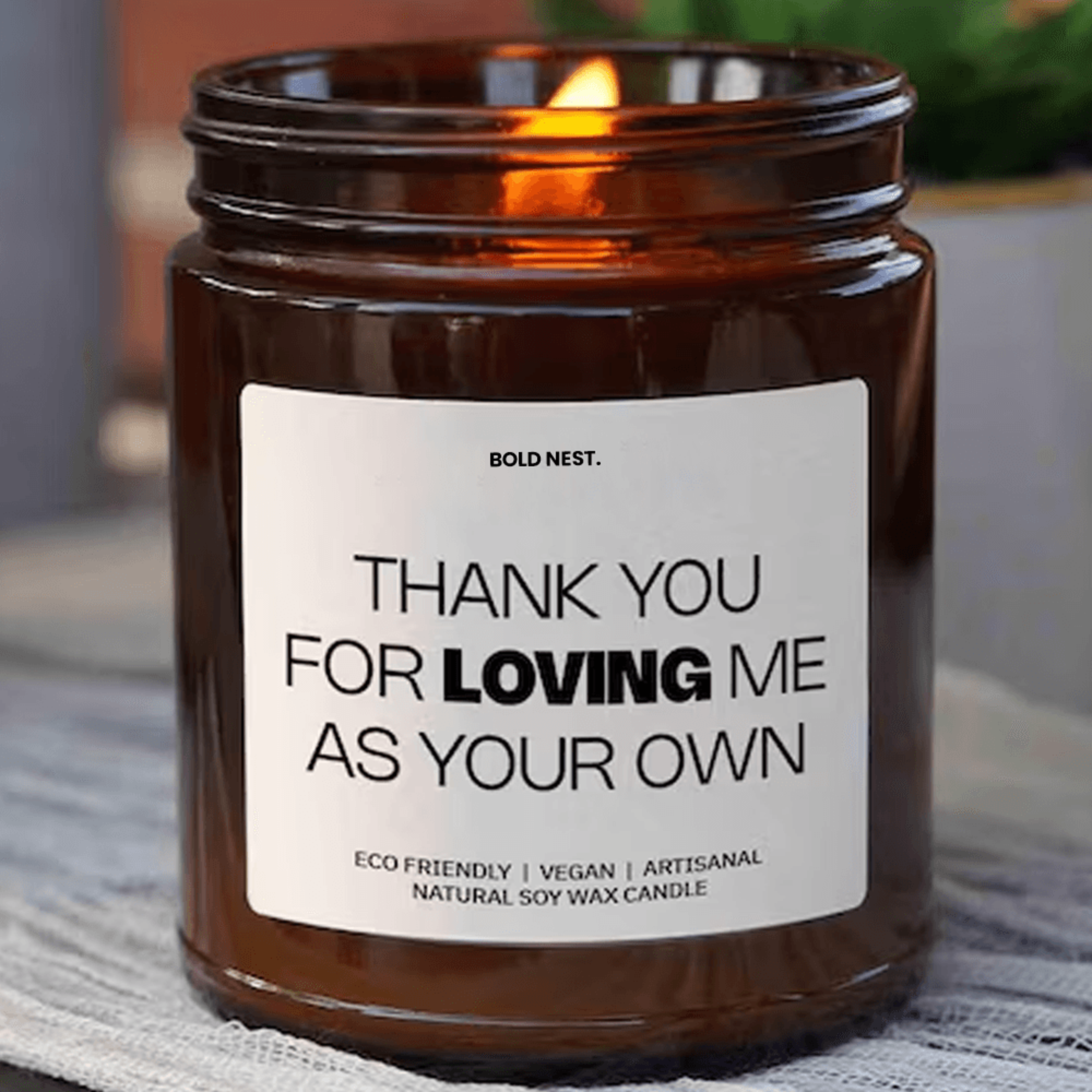 thank you for loving me as your own scented soy candle gift for bonus mom