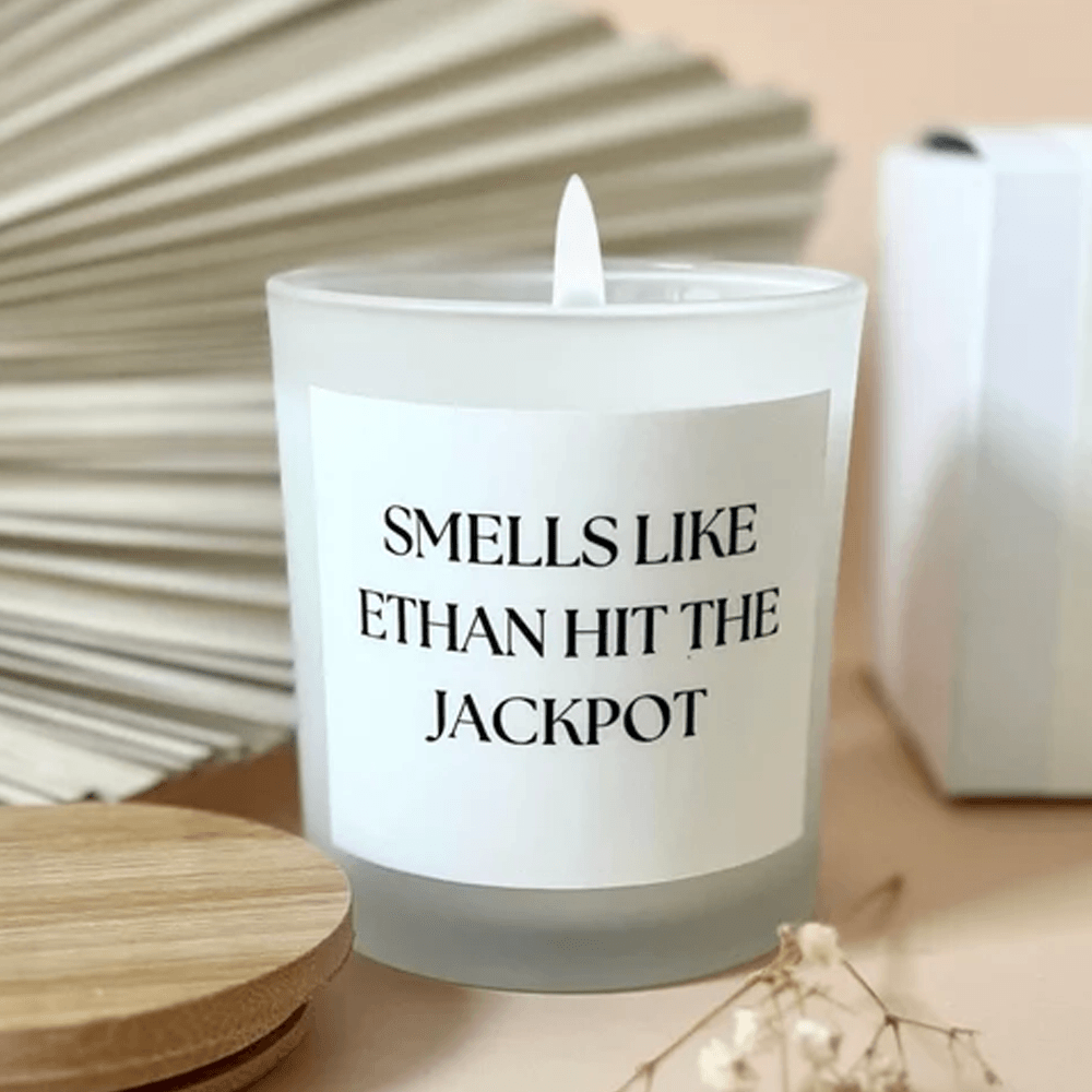 smells like he hit the jackpot candle | funny boyfriend gift | personalized name candle