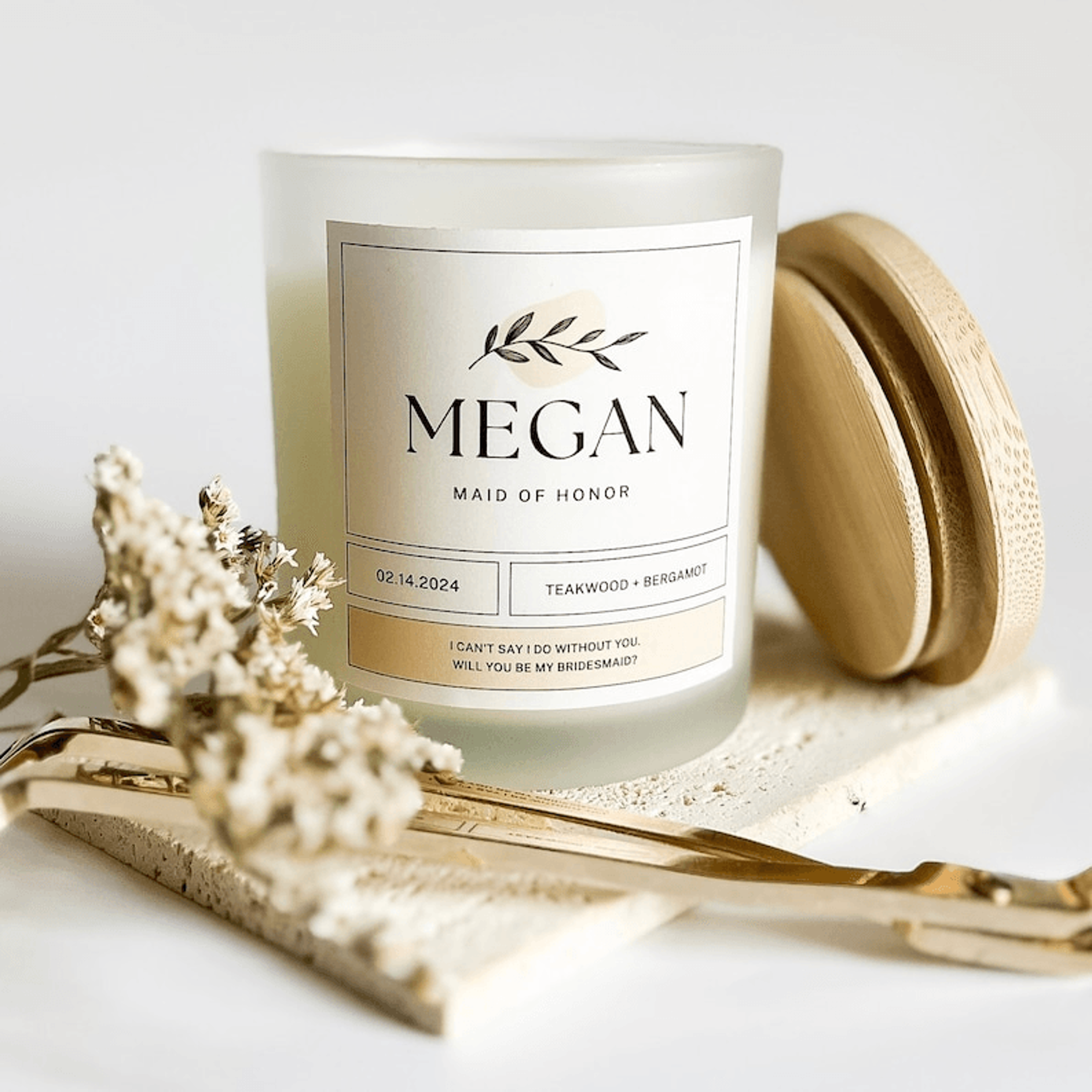 personalized maid of honor candle gift, bridesmaid proposal candle, custom name wedding party candle gift