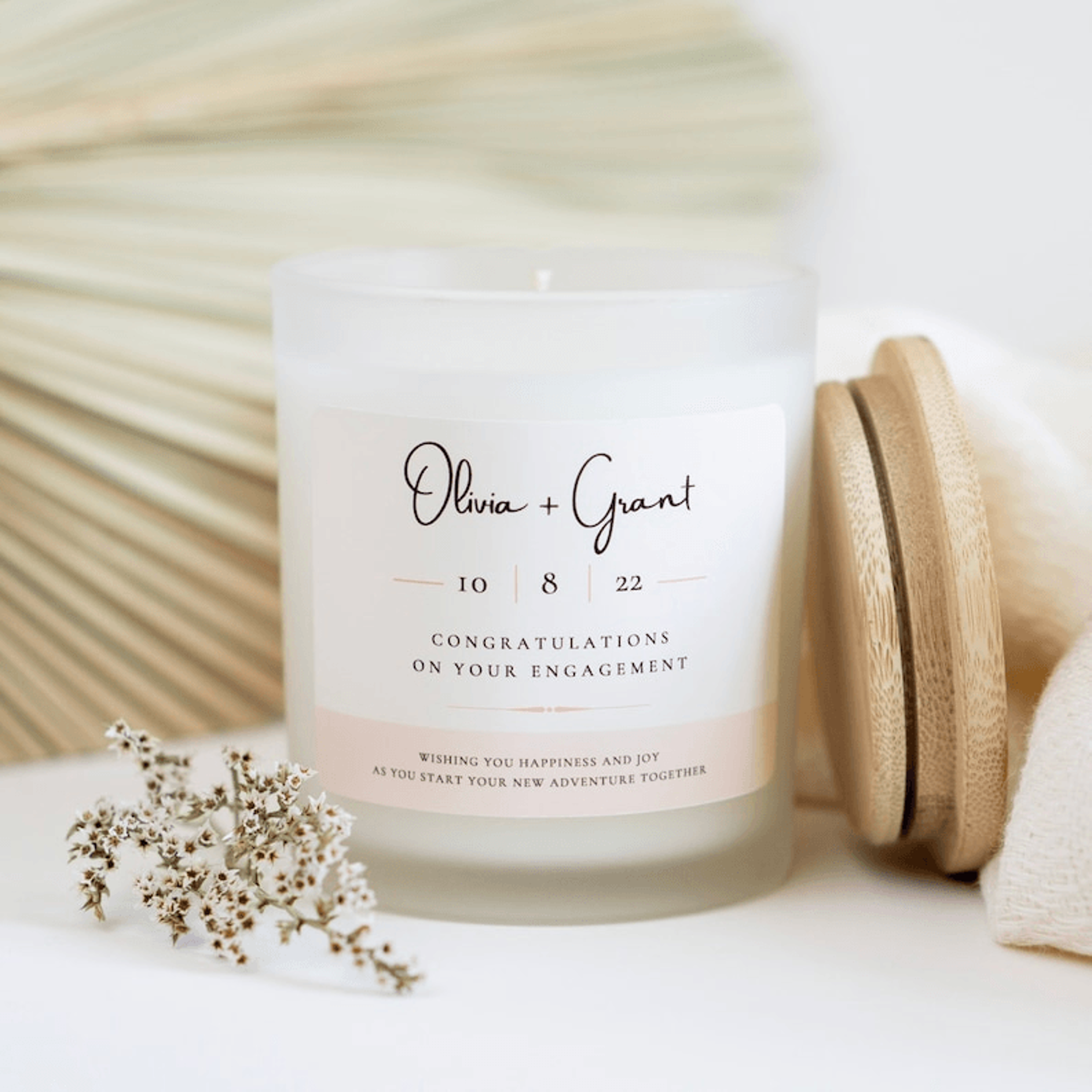 personalized engagement candle gift, custom engagement gift for couple, congratulations on your engagement candle, newly