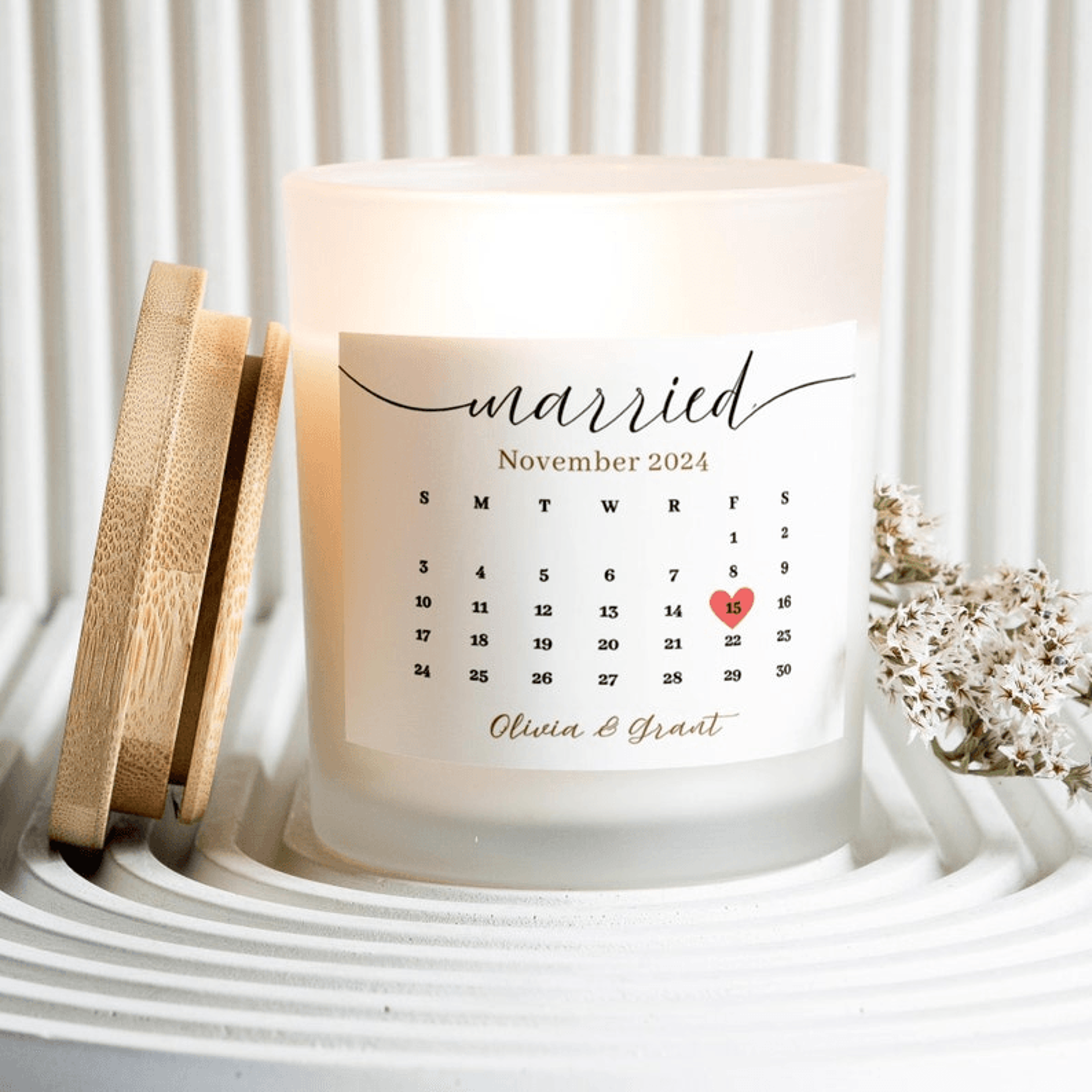 personalized wedding date candle, married calendar candle, custom wedding gift, newlywed gift, anniversary candle, coupl