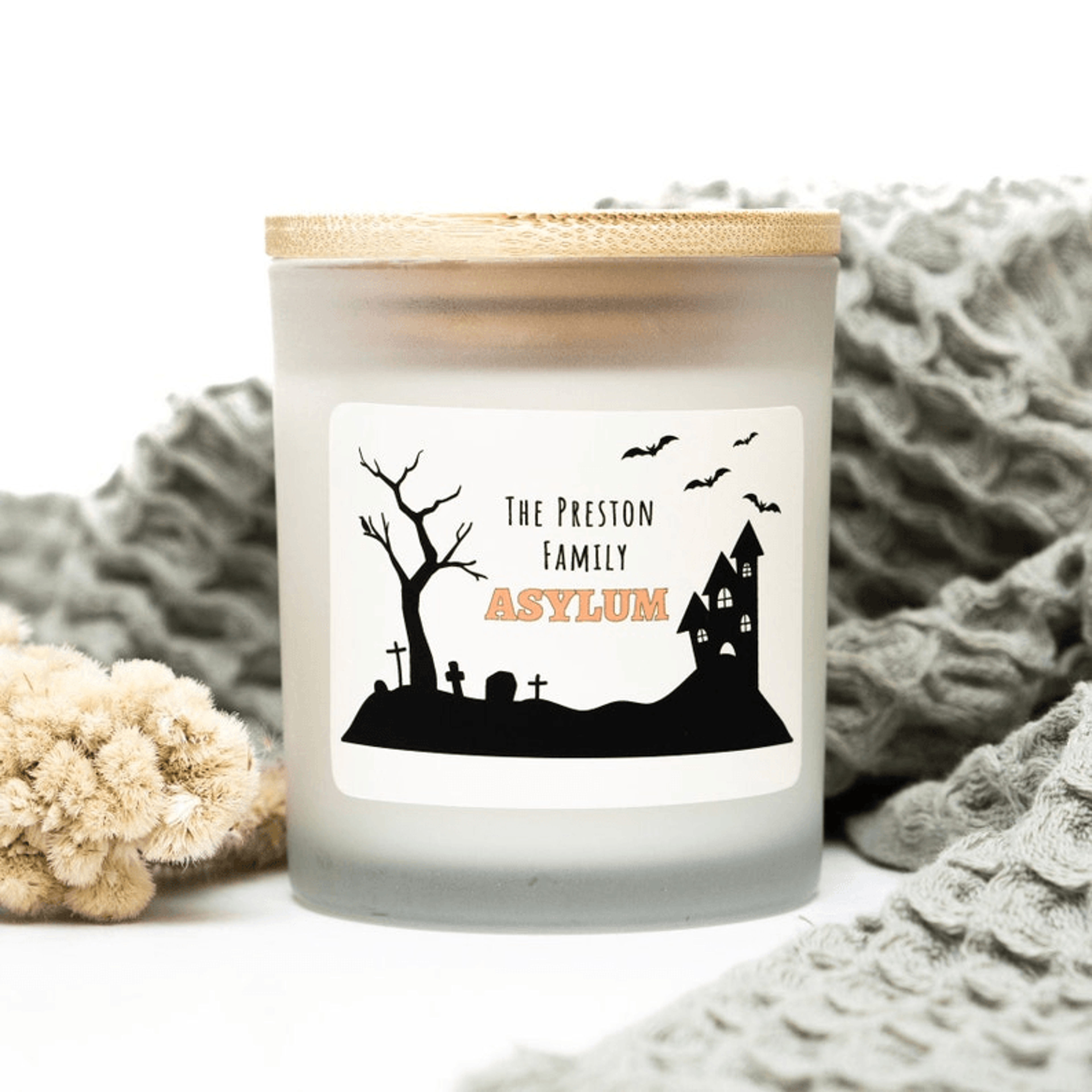 personalized family asylum candle, funny halloween family gift, custom family name candle, halloween decor, spooky famil