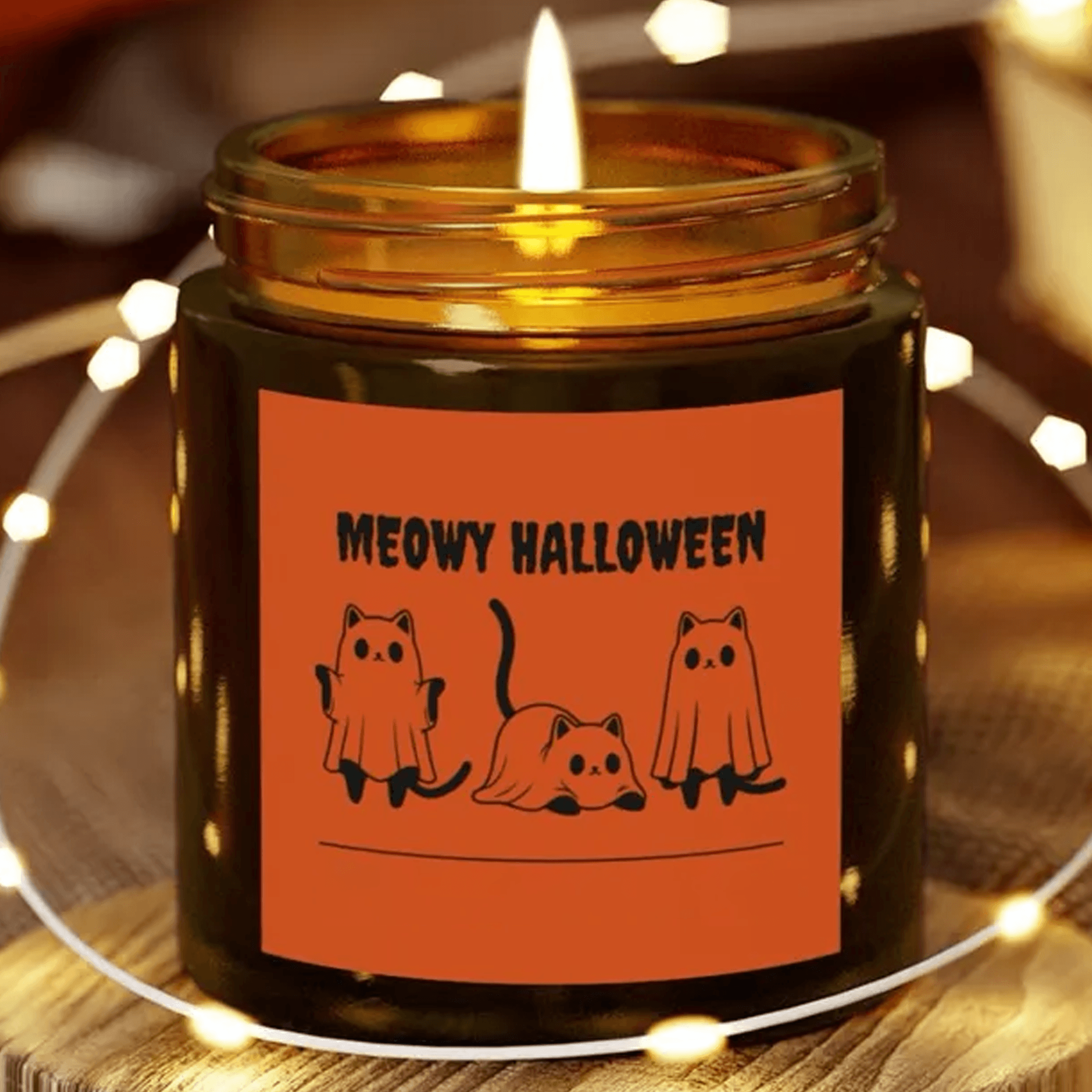 meowy halloween ghost cats 9oz soy candle, cute cat halloween candle, spooky cat gift, fall decor candle